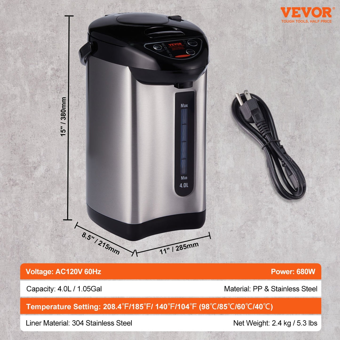 Hot Water Dispenser, Adjustable 4 Temperatures Water Boiler and Warmer, 304 Stainless Steel Countertop Water Heater, 3-Way Dispense for Tea, Coffee and Baby Formula, 4L/135 oz