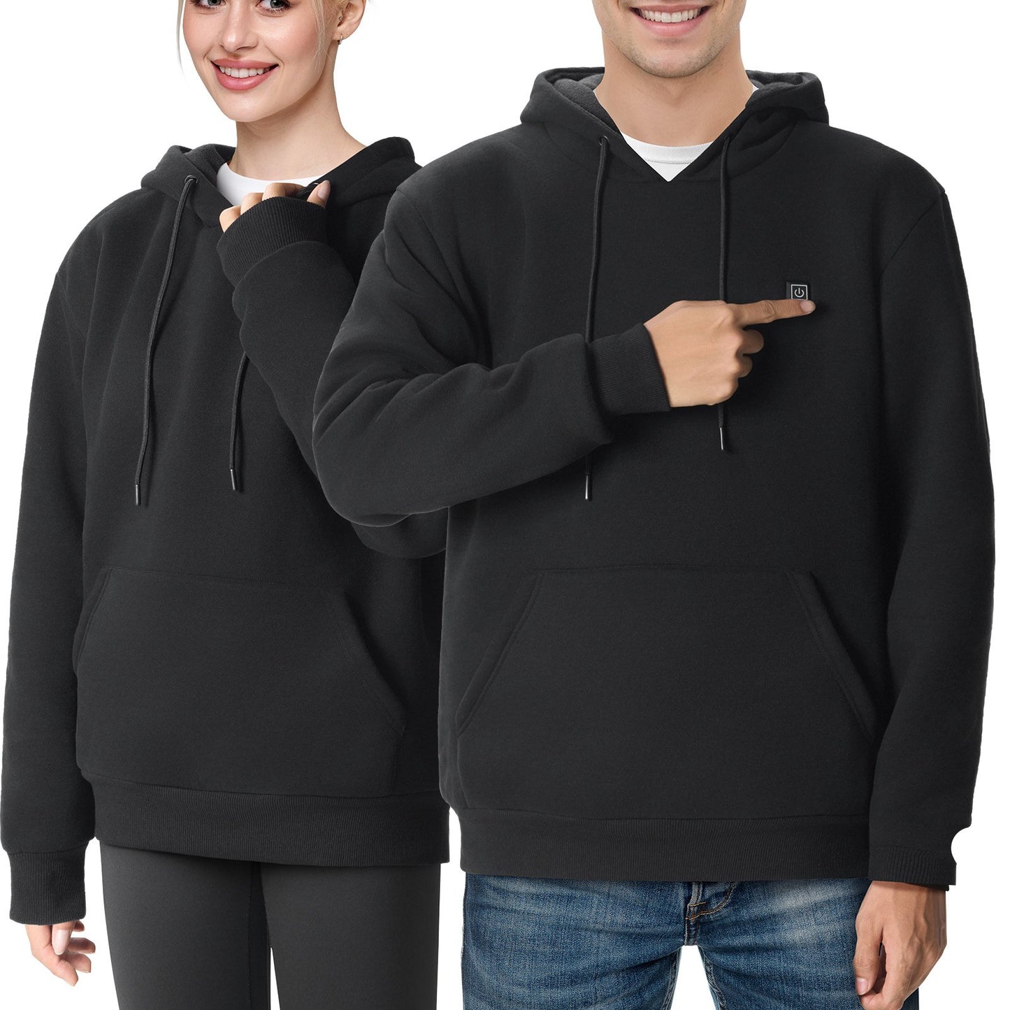 Heated Hoodie Sweatshirt Unisex med batteri för män & kvinnor XXL Svart