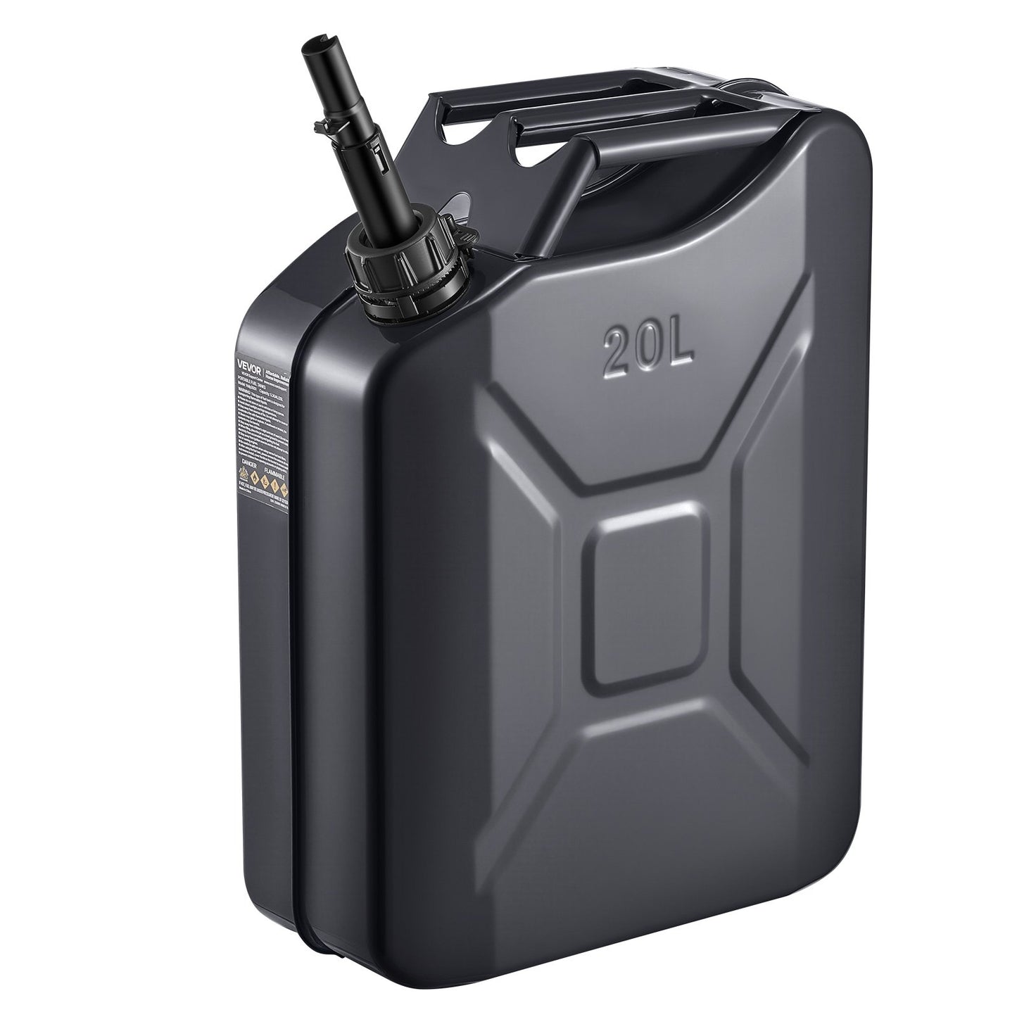 Metal Fuel Container, 5.3 Gallon, Fuel Jerry Can with Spout and Comfort Handle, 6 L/min Max Flow Rate, Leakproof & Corrosion-resistant Metal Gas Tank Most Cars Motorcycle ATV UTV, Black