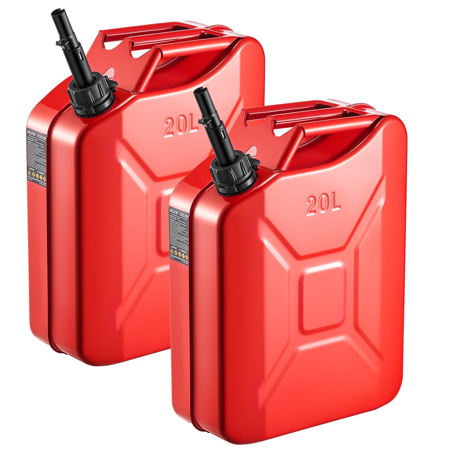 Metal Fuel Container, 5.3 Gallon, Fuel Jerry Can with Spout and Comfort Handle, 6 L/min Max Flow Rate, Leakproof & Corrosion-resistant Metal Gas Tank Most Cars Motorcycle ATV UTV, Red, 2 Packs