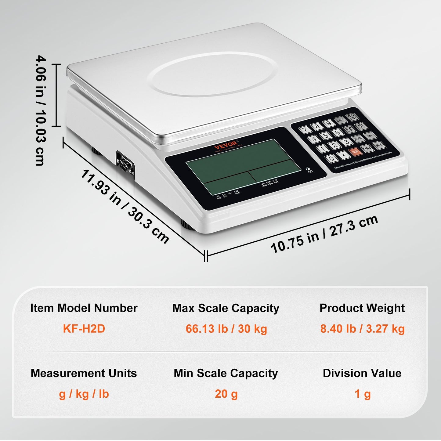 Industrial Counting Scale, 30 kg x 1 g, Digital Scale for Parts and Coins, g/kg/lb Units, Electronic Gram Scale Inventory Counting Scale Kitchen Jewelry Scale with RS232 Port and LCD Screen