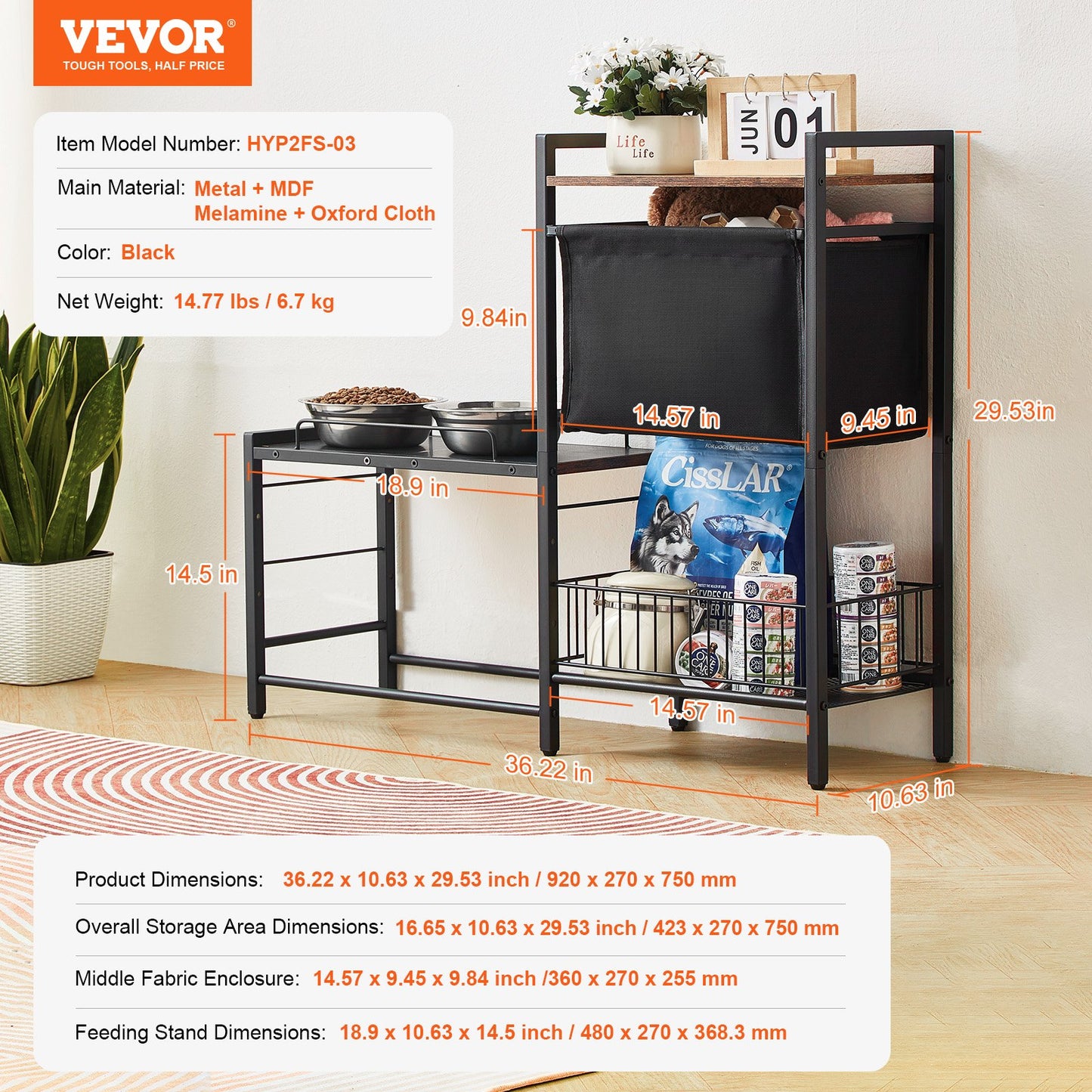 Pet Feeding Station with Storage, Elevated Dog Bowls, Raised Dog Bowl Stand, Dog Food Storage and Feeder Station with Storage Shelves, Pet Toy Storage Organizer, for Large Medium Small Dogs
