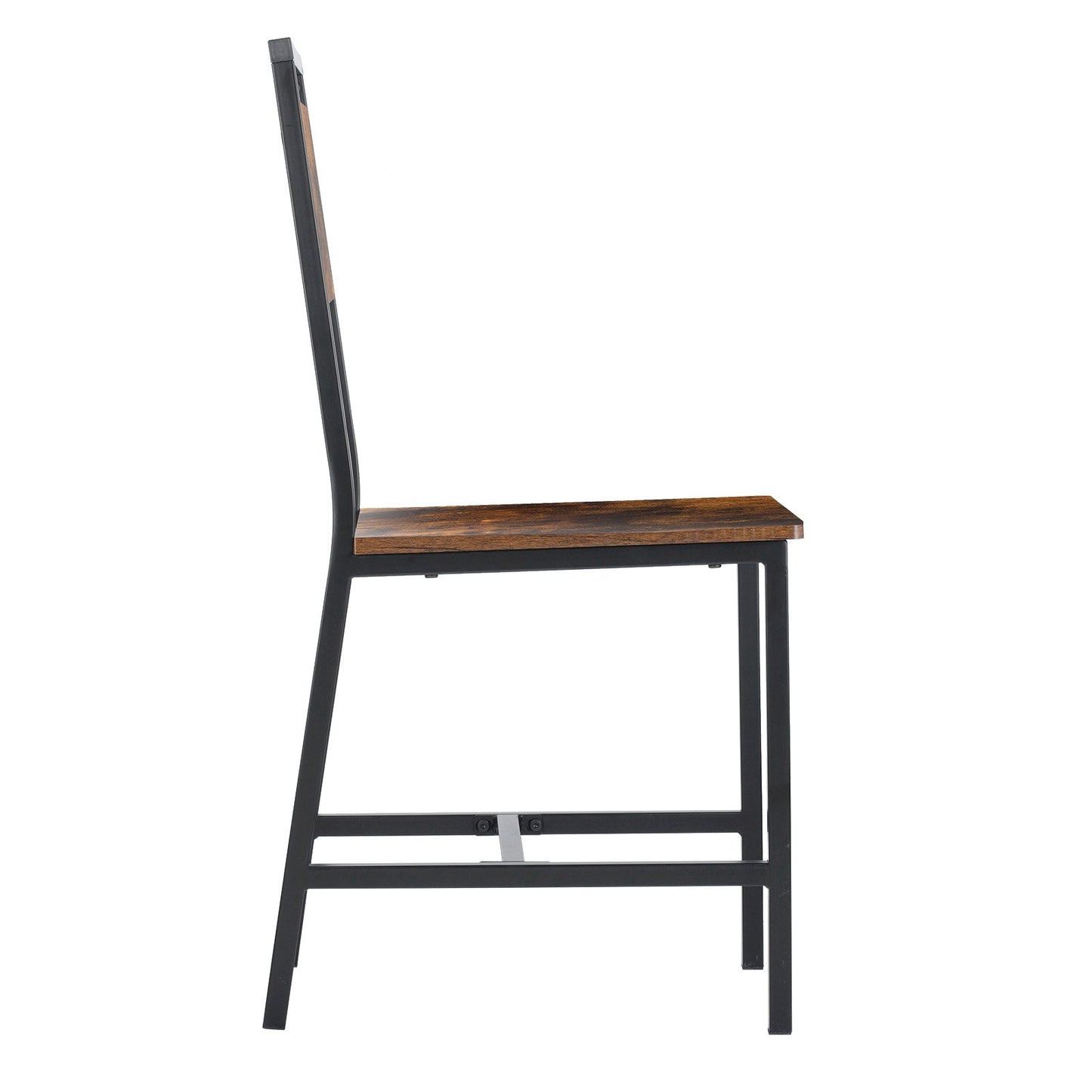 Dining Chairs Set of 2, Wooden Table Chairs with Metal Frame and Backrest, Easy to Assemble Leather Side Chair, Modern Farmhouse Walnut Chair for Kitchen Living Room, Rustic Brown and Black