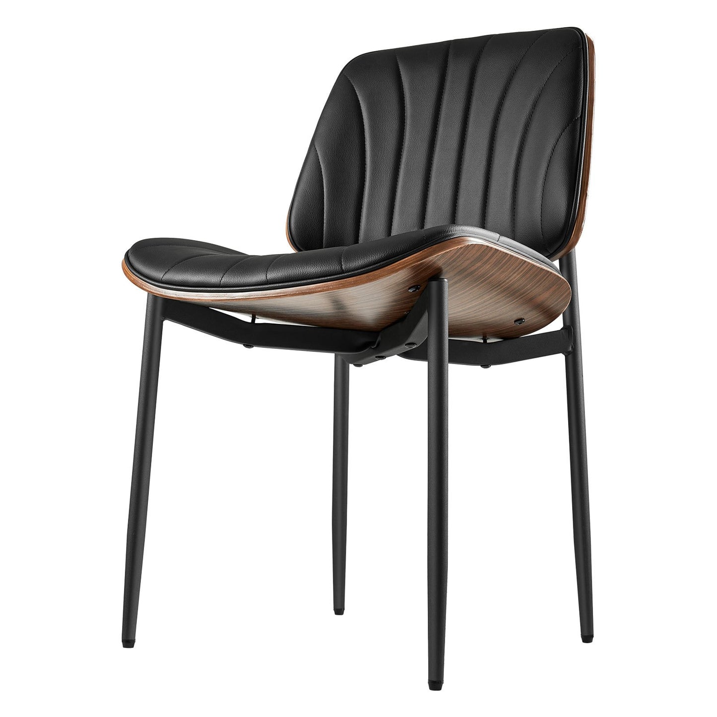 Modern Dining Room Accent Chairs Set of 2, Upholstered Leather Side Chair for Dining Tables, Space-Saving Kitchen Table Chair with Thick Cushions and Metal Legs, Black