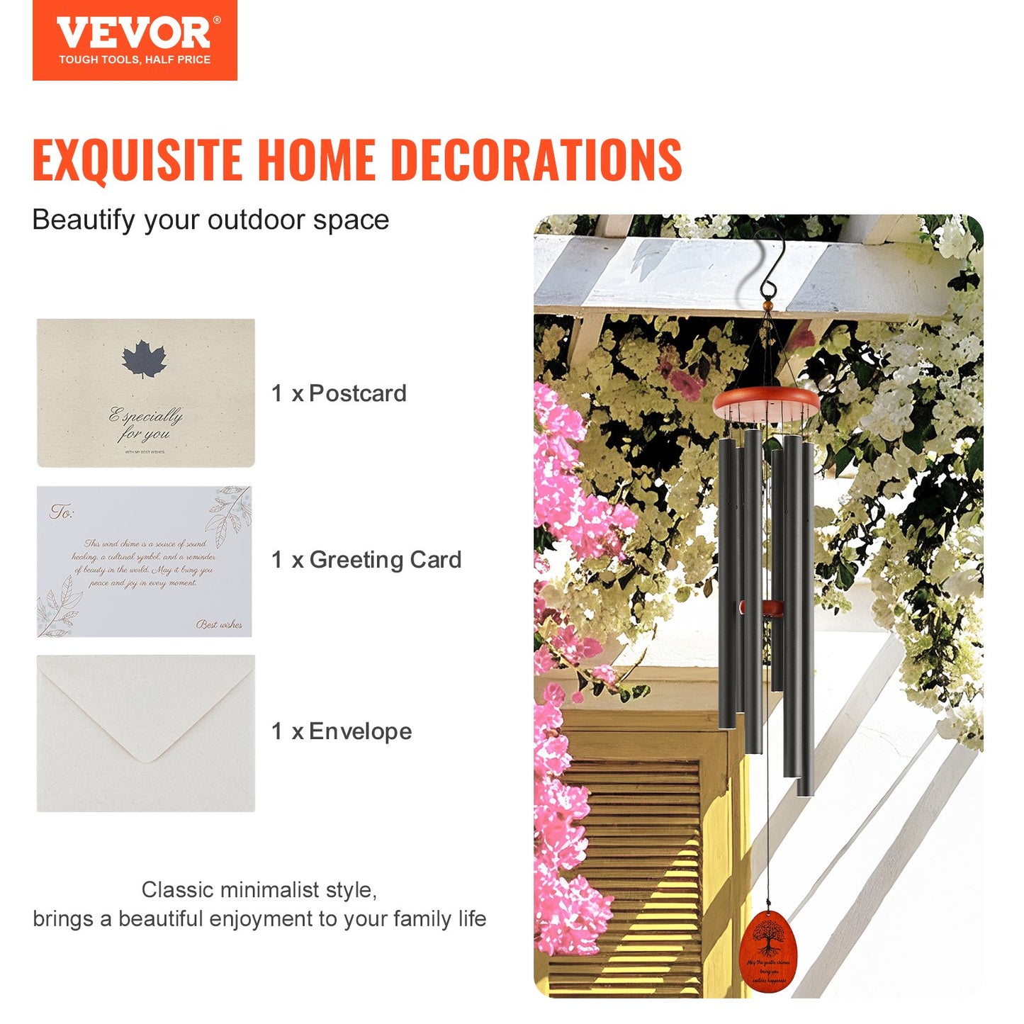 Wind Chimes for Outside, 41 in, Deep Tone Wind Chimes with 6 Tubes, Unique Large Memorial Wind Chimes for Anniversary, Amazing Outdoor Decor for Your Patio, Porch, Garden and Backyard, Black