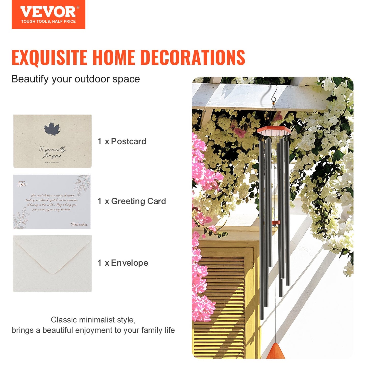 Wind Chimes for Outside, 60 in, Deep Tone Wind Chimes with 6 Tubes, Unique Large Memorial Wind Chimes for Anniversary, Amazing Outdoor Decor for Your Patio, Porch, Garden and Backyard, Black