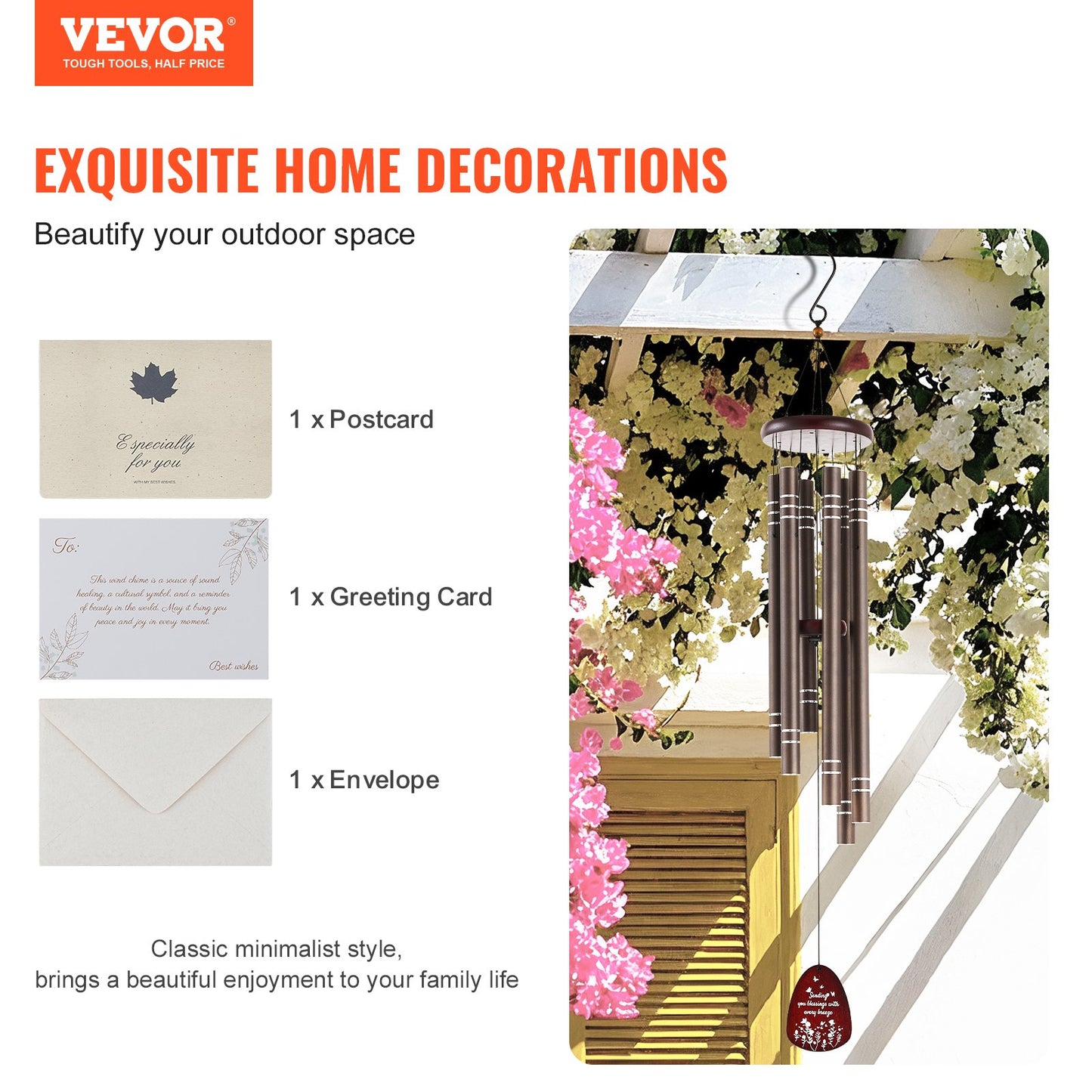 Wind Chimes for Outside, 42", Deep Tone Wind Chimes with 6 Tubes, Unique Large Memorial Wind Chimes for Anniversary, Amazing Outdoor Decor for Your Patio, Porch, Garden and Backyard, Dark Brown