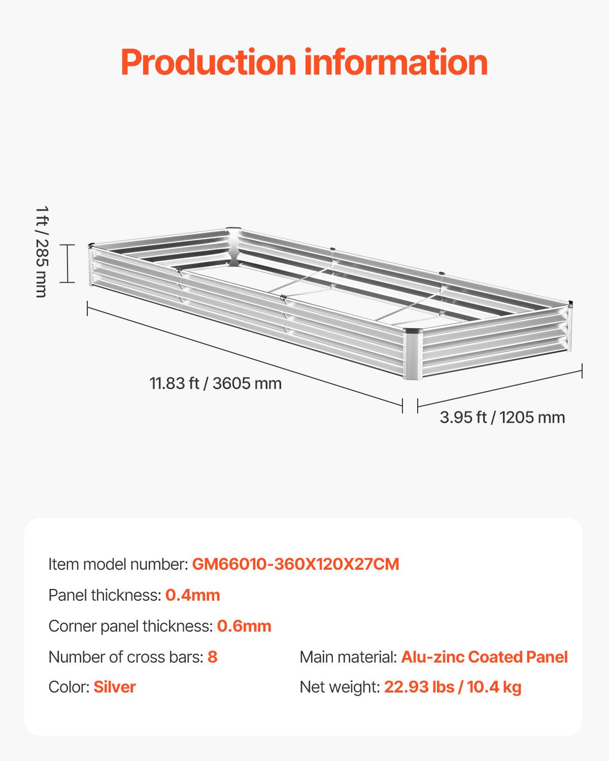 Metal Raised Garden Bed, 12 x 4 x 1 ft Outdoor Galvanized Planter Box, with Open Bottom, Large Planter Raised Bed for Gardening Vegetables, Flowers, Herbs, and Succulent Plants, Silver