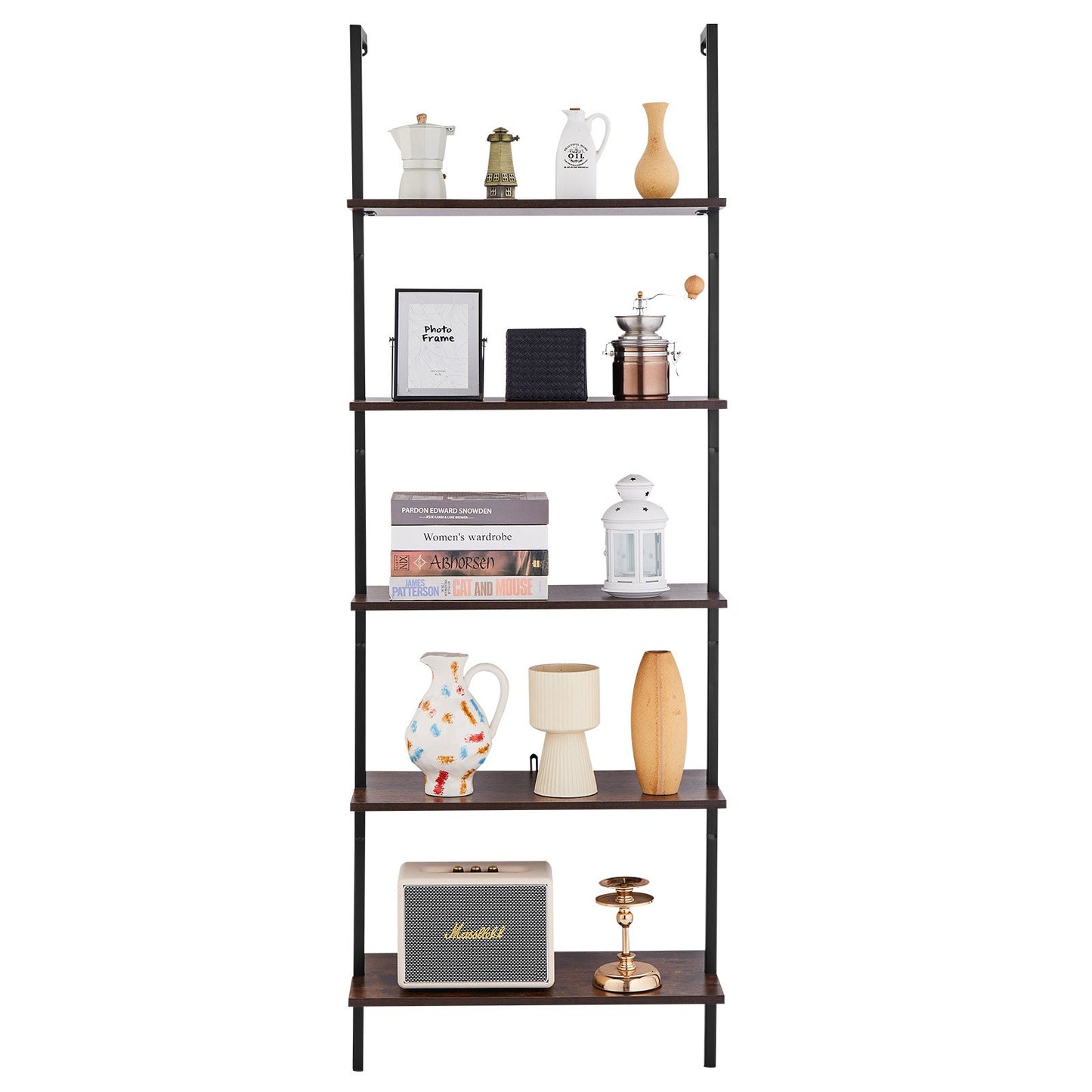 Industrial Square Pipe Shelf 5 Tier 24x11.8in Wall-Mount for Bedroom