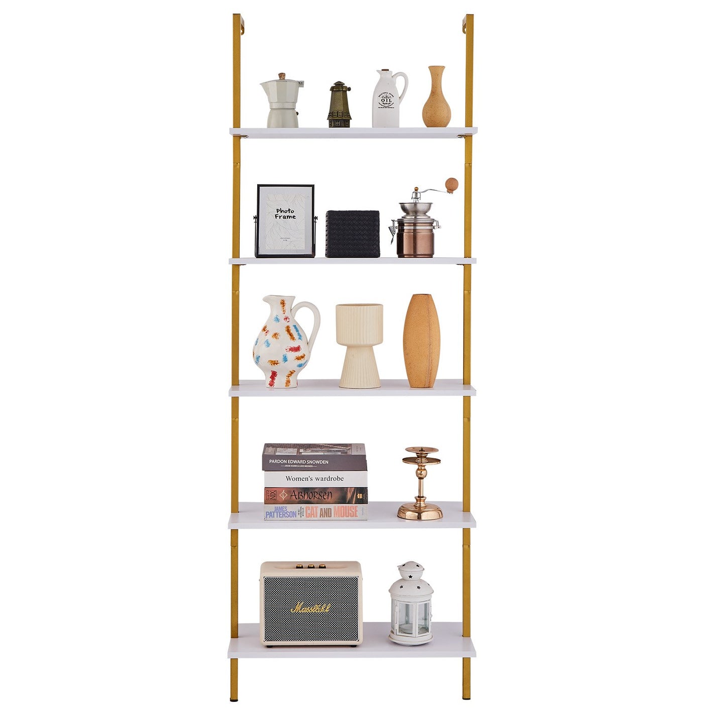 Industrial Square Pipe Shelf 5 Tier 24x11.8in Wall-Mount Gold White