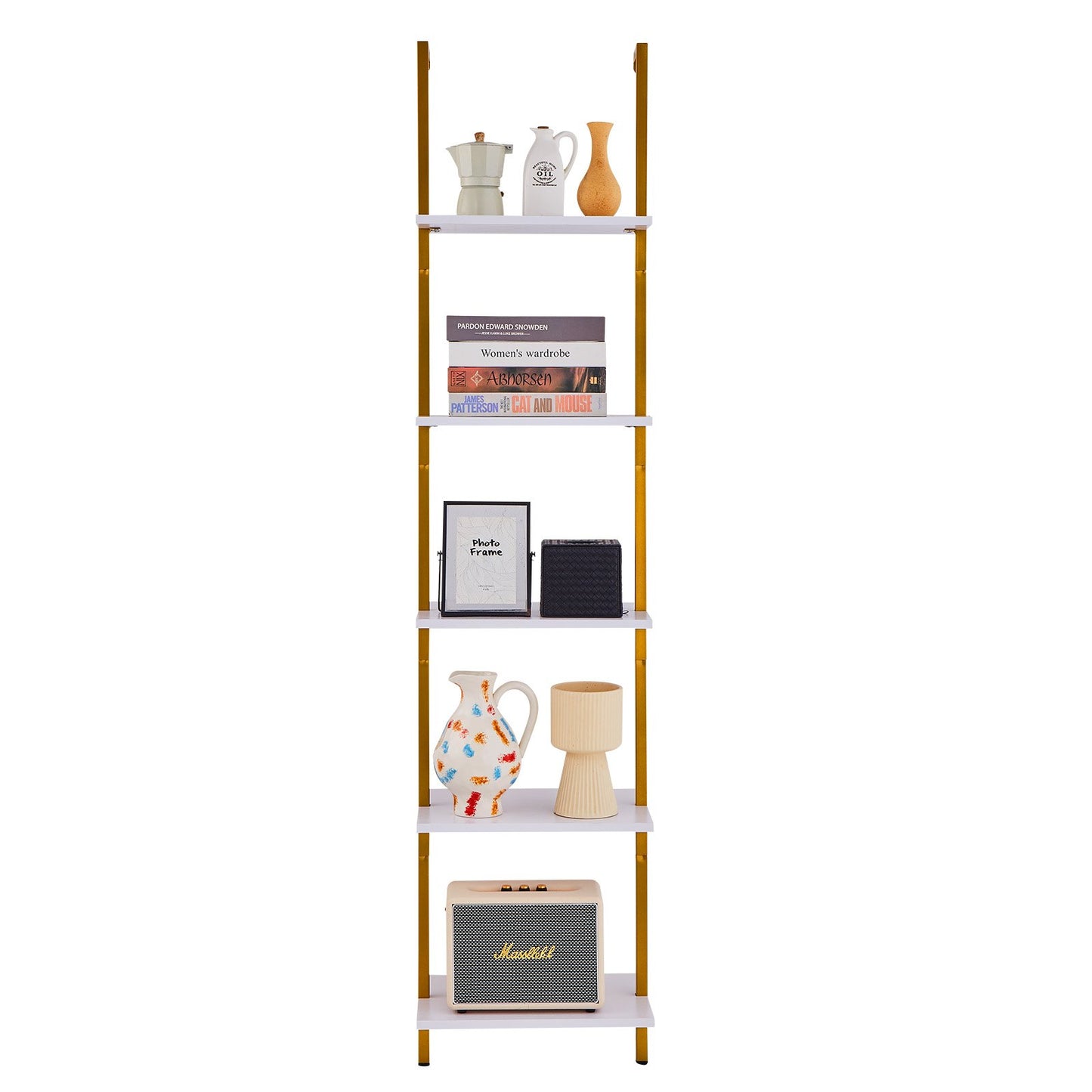 Industrial Square Pipe Shelf 5 Tier 15.6x11.8in Wall-Mount Gold White
