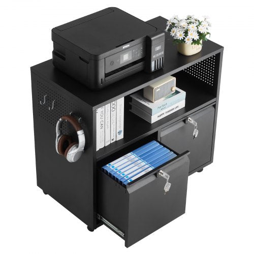 Metallschrank mit 2 Schubladen, Schloss und Kleiderstange, schwarz