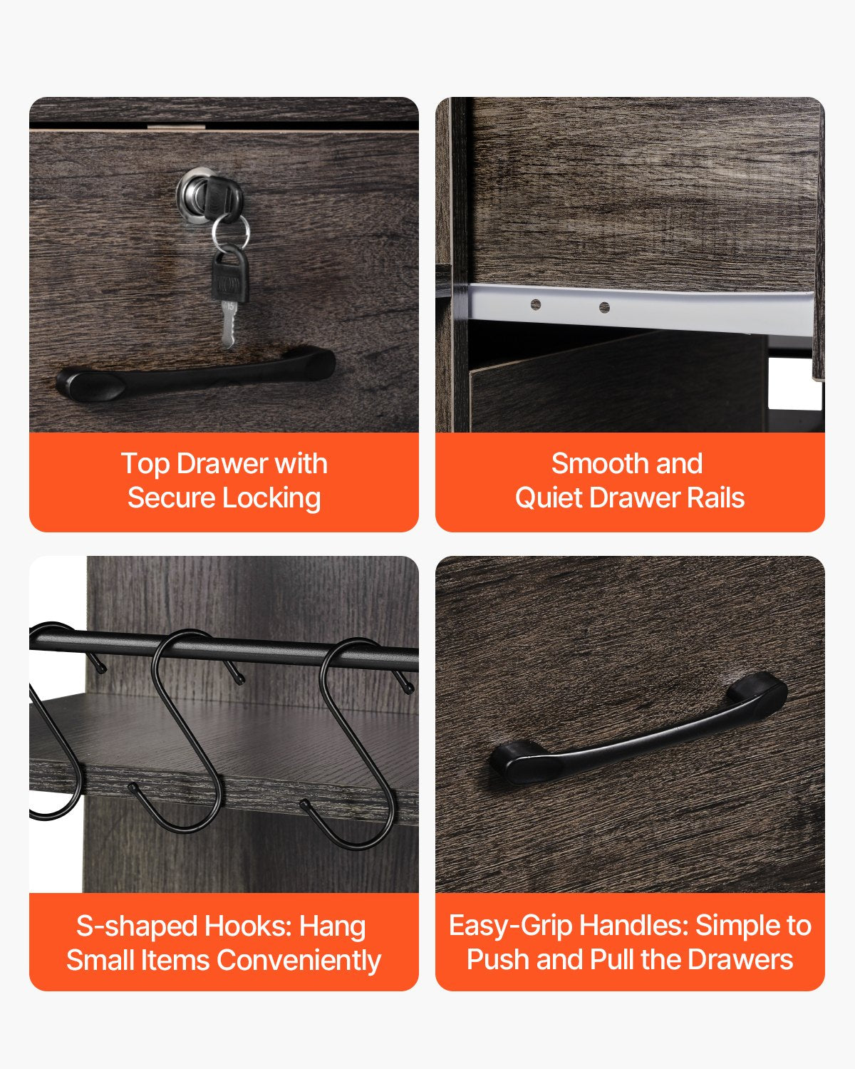 2 Drawers Metal File Cabinet, Lateral Filing Cabinet with Lock and 6 Open Shelves, Wooden Wide Filing Storage Cabinets with Power Strip for Letter, A4, Legal Size File, Easy Assembly, Gray