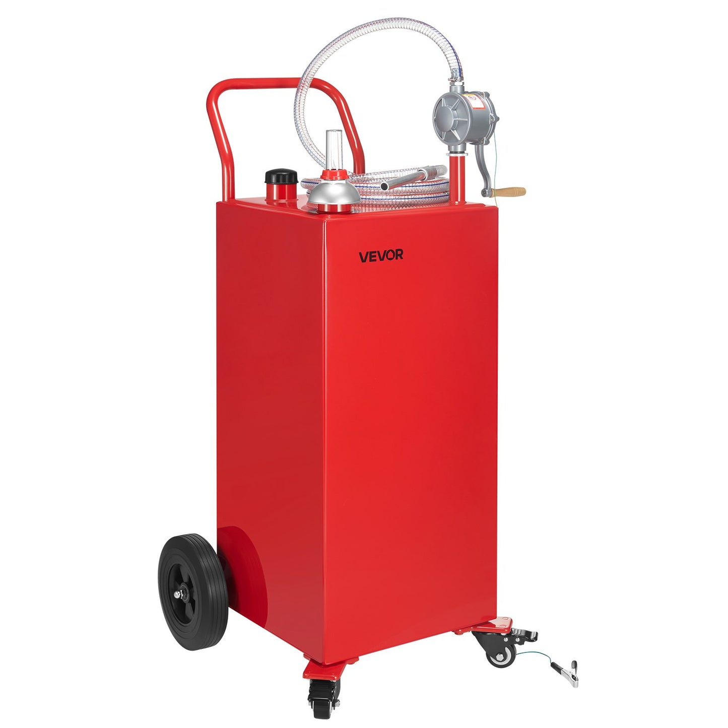 40 Gallon Fuel Caddy, Gasoline & Diesel Fuel Tank with Manual Transfer Pump, Portable Fuel Storage Tank with 4 Wheels & 10 ft Hose, Gas Caddy for Cars, Lawn Mowers, ATVs, Boats, More, Red