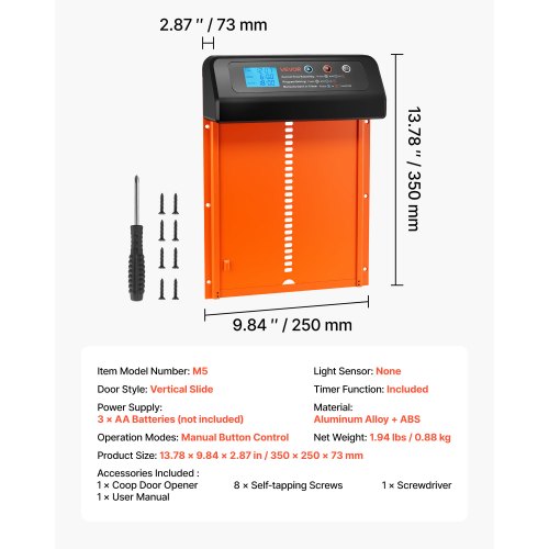 Automatisk Hönshusdörr, Batteridriven Hönshusdörr med Timer och Manuell Inställning, Klämskydd, Slitstark Aluminiumlegering, Hönsgårdsgrindöppnare med Vattentät Tätning, Orange | EU