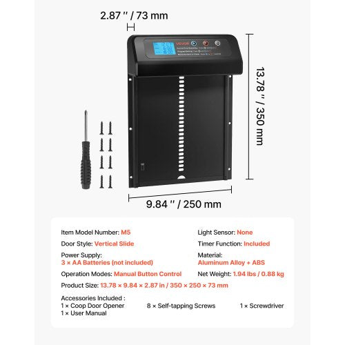 Automatisk Hönshusdörr, Batteridriven Hönshusdörr med Timer och Manuell Inställning, Klämskydd, Slitstark Aluminiumlegering, Automatisk Hönshusöppnare med Vattentät Tätning, Svart | EU