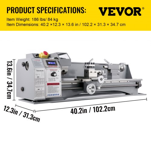 1100 W Mini-Metalldrehmaschine 220 mm x 750 mm, Metalldrehmaschine mit variabler Geschwindigkeit, U/min, Metallfräsmaschine, digitale Metallfräsdrehmaschine mit 3-Backenfutter, MT5-Spindelkegel, MT2-Kegel | EU