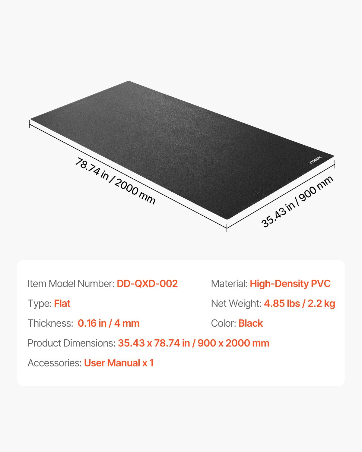 Treadmill Mat for Carpet Floor, 35.5" x 78.7" x 0.16" Exercise Equipment Mat for Treadmills, Elliptical, Rowing Machine, High Density PVC Floor Protector, Waterproof and Non-slip for Home Gym