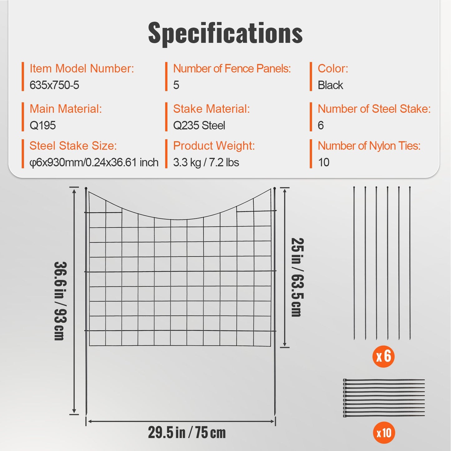 Garden Fence, 36.6in(H) x29.5in(L) Animal Barrier Fence, Underground Decorative Garden Fencing with 2.5 Inch Spike Spacing, Metal Dog Fence for the Yard and Outdoor Patio, 5 Pack