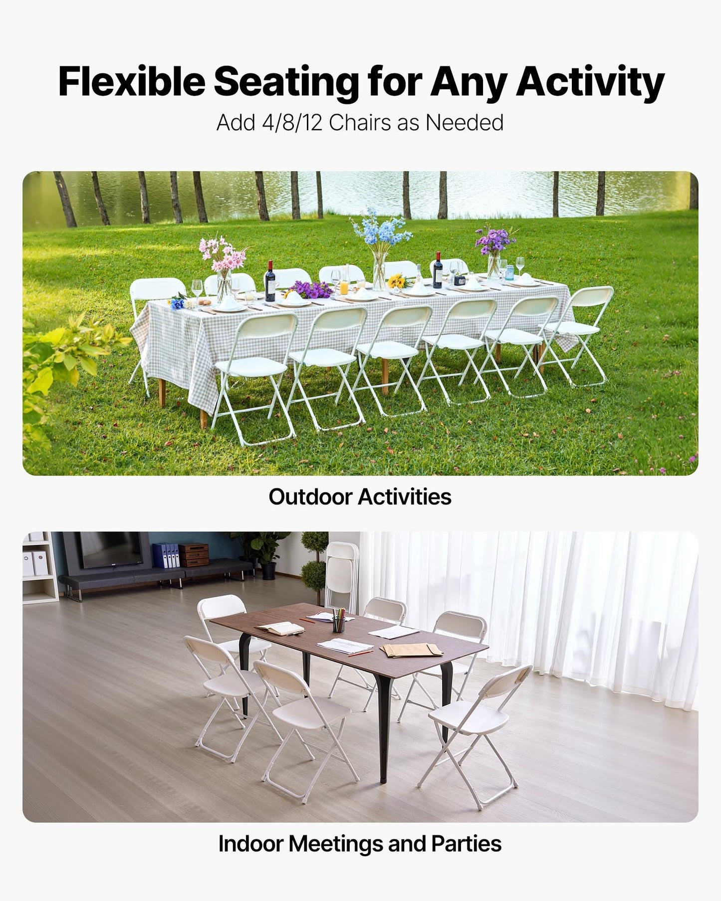6 Pack Folding Chairs, Foldable Plastic Chairs with Heavy Duty Metal Frame, Portable Folding Card Table Chairs, Stackable Indoor Outdoor Seats for Home, Yard, Garden, Parties, Events, White