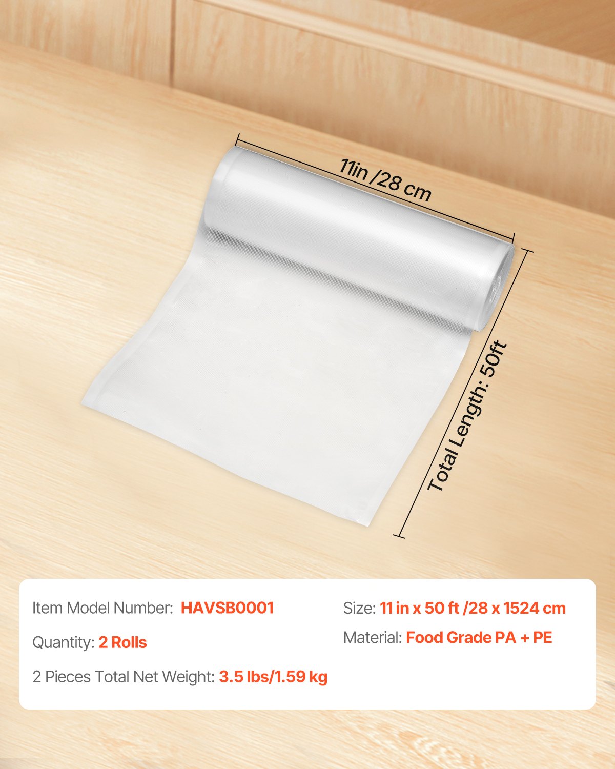 Vacuum Sealer Bags, 2 Rolls 11 In x 50 Ft, Non-BPA Food Grade Seal A Meal Bags, Customizable Freezer-friendly Vac Sealing Bag for Food Saver, Food Storage Vacuum Bags for Meal Prep or Sous Vide
