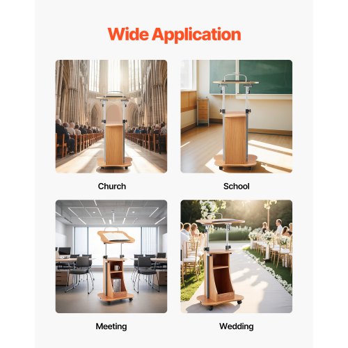 Podiumställ 43 i träpulpet med hjul, förvaring, höjdjusterbar