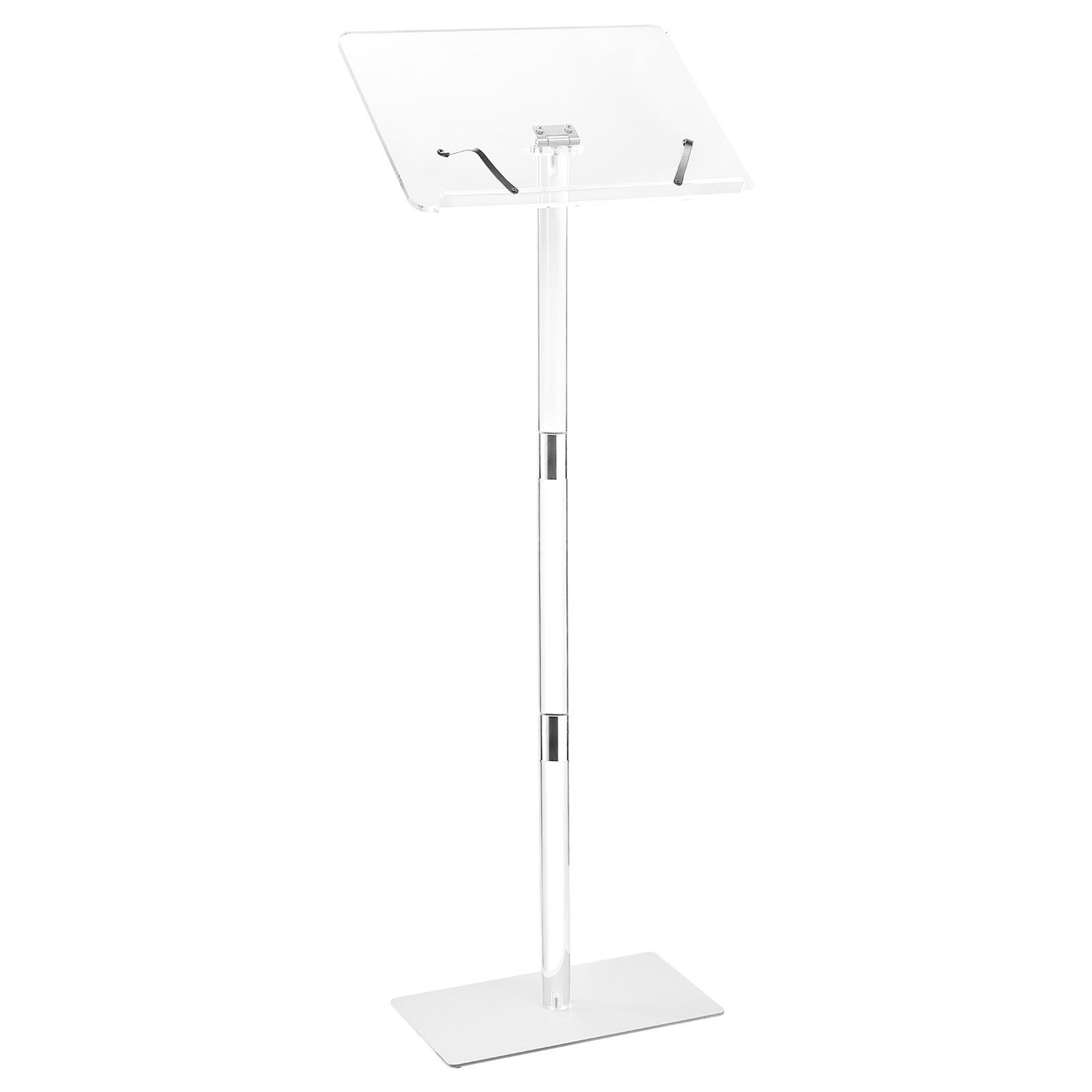 Podium Stand, 43-Inch Acrylic Lectern, Portable Laptop Desk with Wide Reading Surface, Book Clips, Adjustable Angle, Floor-Standing, for Classroom, Wedding, Conference, Lecture and Concert