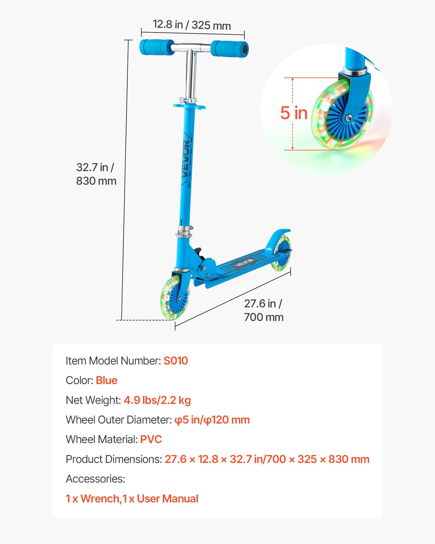 Kick Scooter for Kids Ages 3+, 2-Wheel Toddler Scooter with Light-Up Wheels, Adjustable Height Handlebar, Wide Anti-Slip Deck, Foldable Lightweight Frame for Boys & Girls up to 110 lbs, Blue