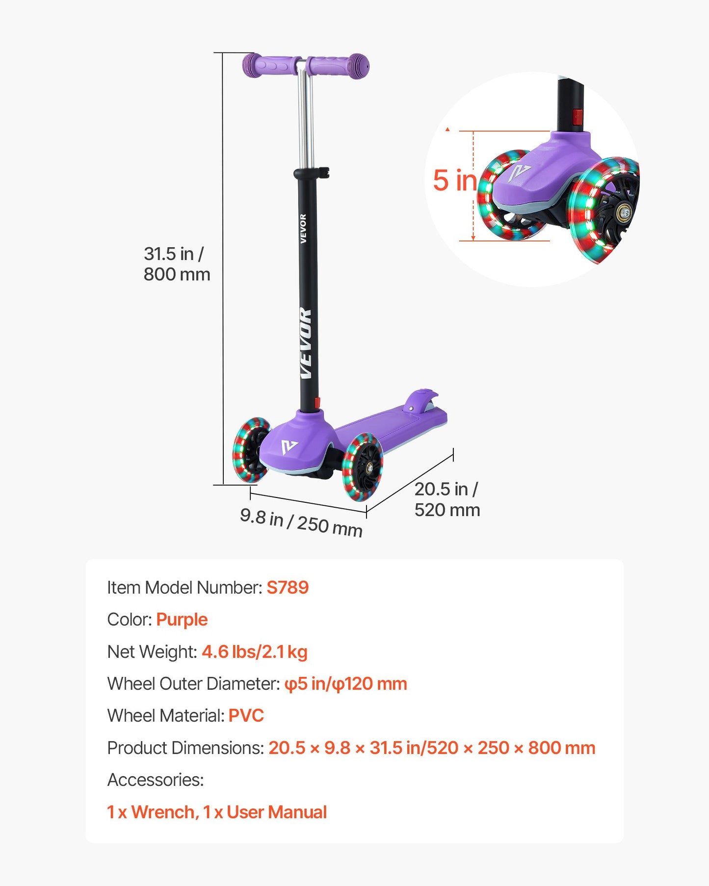Kick Scooter for Kids Ages 3+, 3-Wheel Toddler Scooter with Light-Up Wheels, Adjustable Height Handlebar, Wide Anti-Slip Deck, Lightweight Aluminum Frame for Boys & Girls up to 165 lbs, Purple