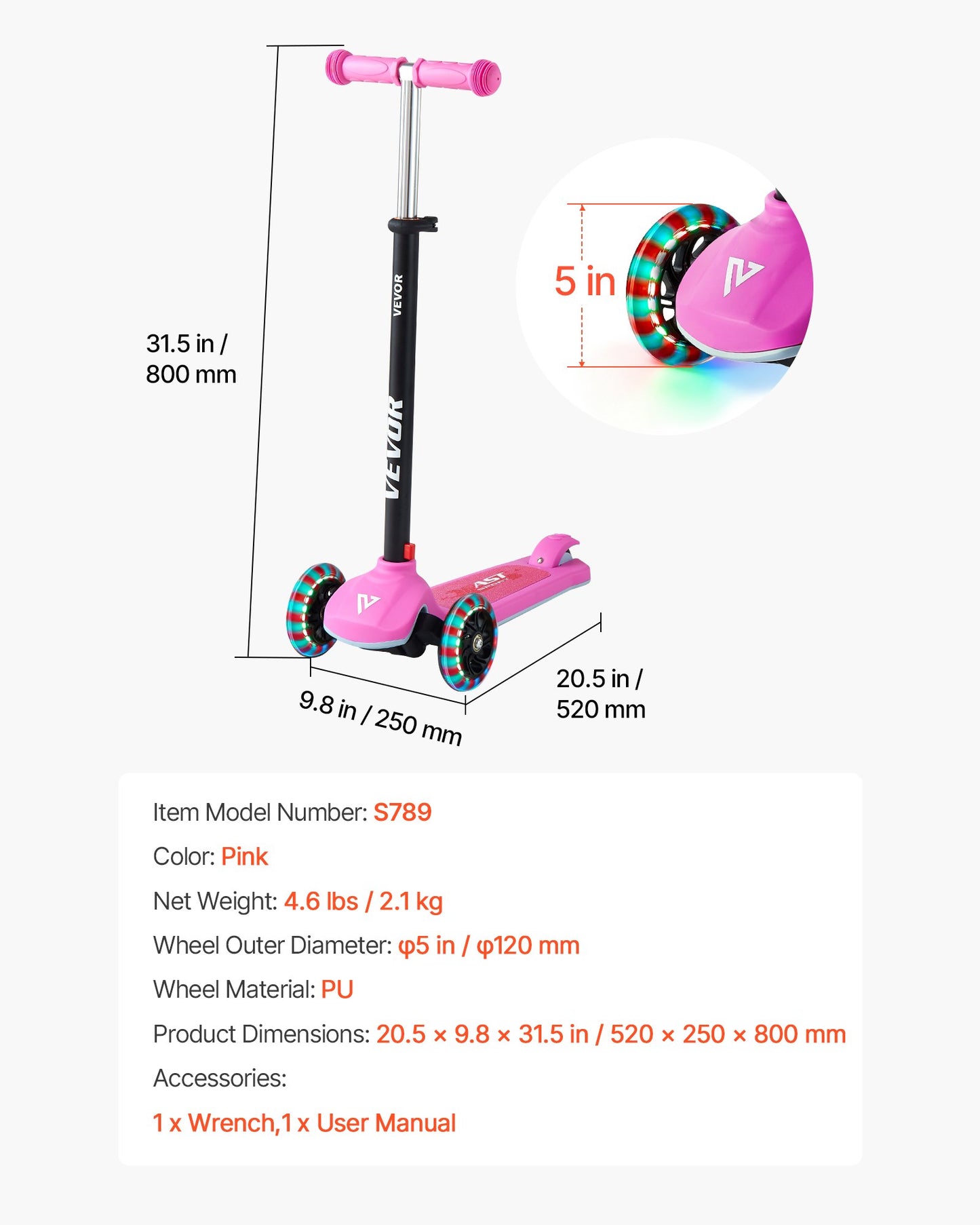 Kick Scooter for Kids Ages 3+, 3-Wheel Toddler Scooter with Light-Up Wheels, Adjustable Height Handlebar, Wide Anti-Slip Deck, Lightweight Aluminum Frame for Boys & Girls up to 165 lbs, Pink
