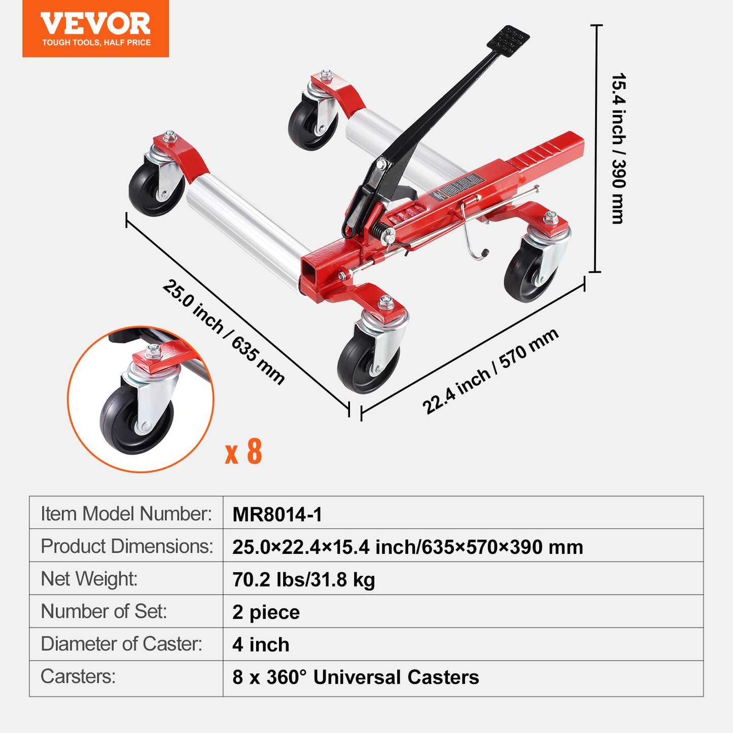 Wheel Dolly, Max Capacity 1500 Lbs Car Dolly, Car Jack Dolly Lifter with 360° Rotatable Wheels, Heavy Duty Vehicle Positioning Ratchet Tire Jack, for Vehicle Car Auto Repair Moving, Set of 2