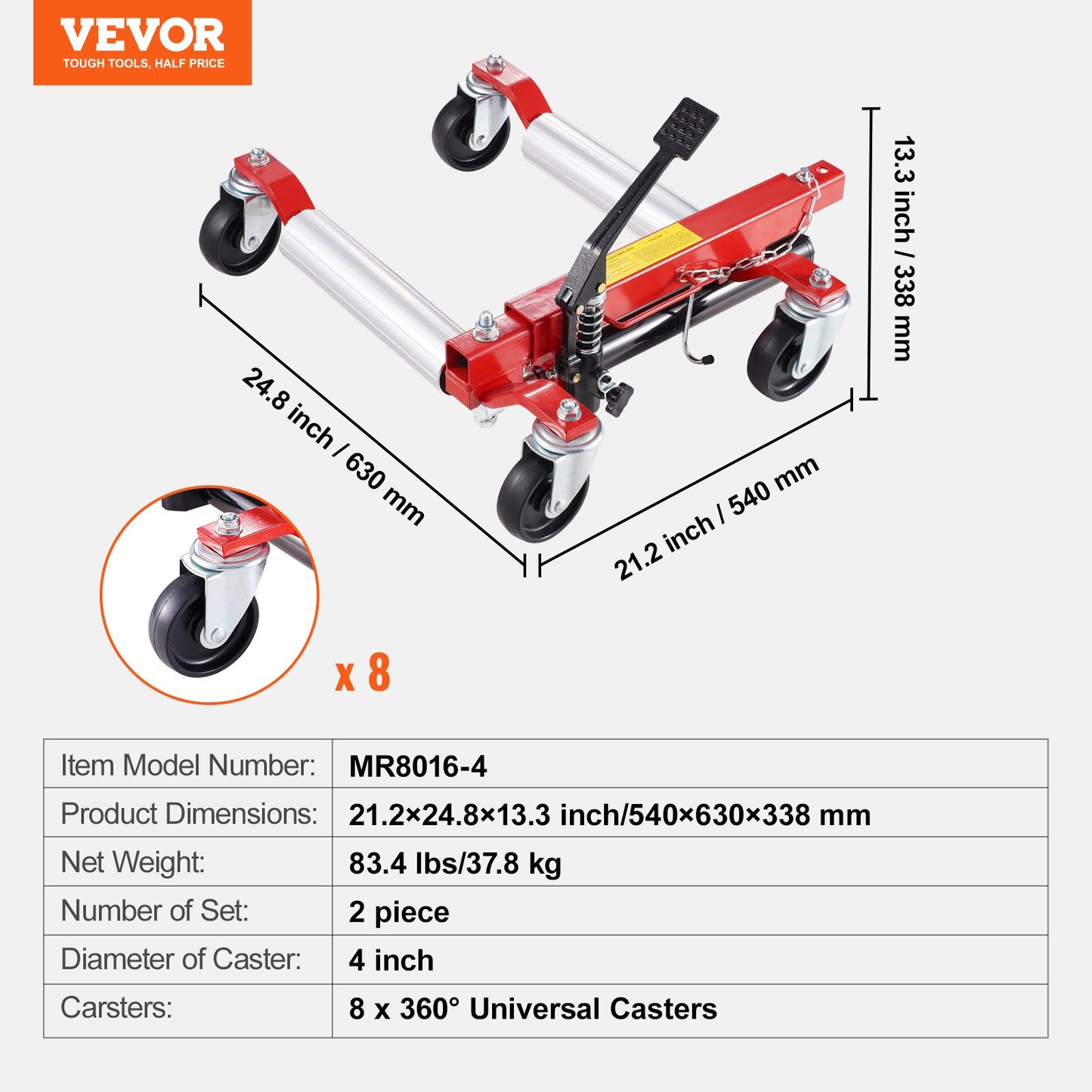Wheel Dolly, Max Capacity 1500 Lbs Car Dolly, Car Jack Dolly Lifter with 360° Rotatable Wheels, Heavy Duty Vehicle Positioning Hydraulic Tire Jack, for Vehicle Car Auto Repair Moving, Set of 2