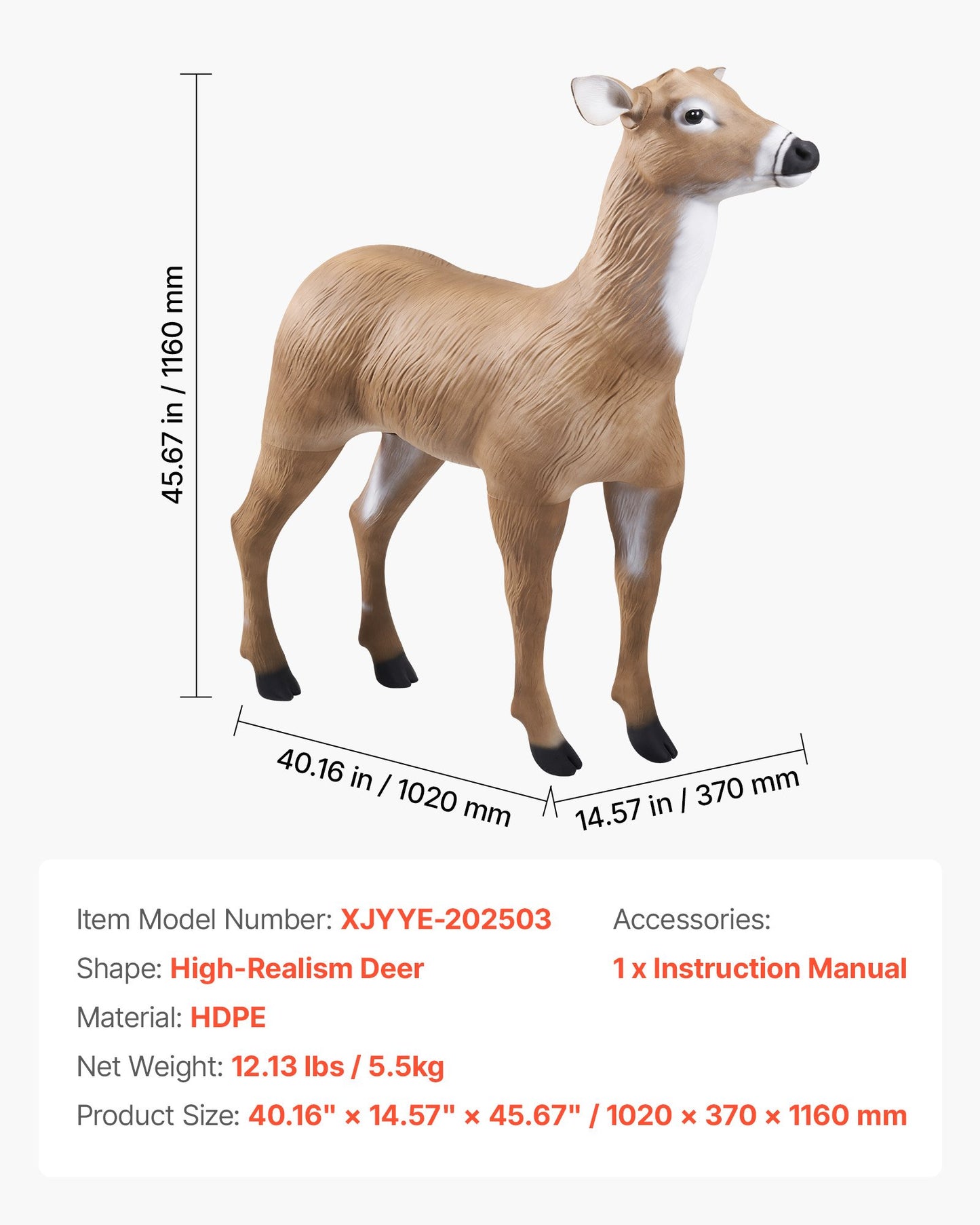 Deer Decoy, Outdoor Deer Decoys for Hunting, Realistic Durable HDPE Doe Hunting Decoy, Foldable Legs for Easy to Carry and Use, for Garden Yard Decoration, 1-Pack