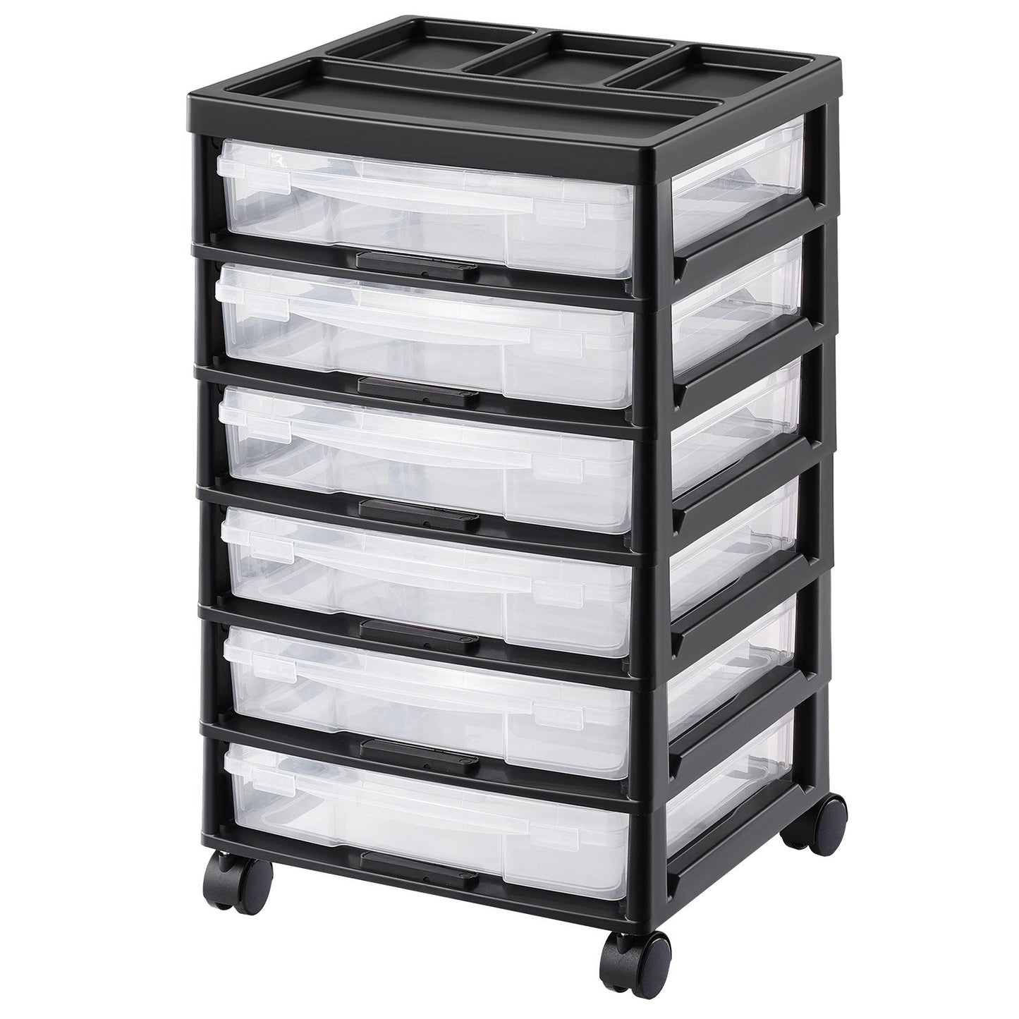Scrapbook Rolling Storage Cart, 6-Tier Large Capacity with Organizer Top, Black Frame with 6 Clear Cases and 4 Removable Wheels, Storage Organizer Rolling Cart for Arts and Crafts Supplies