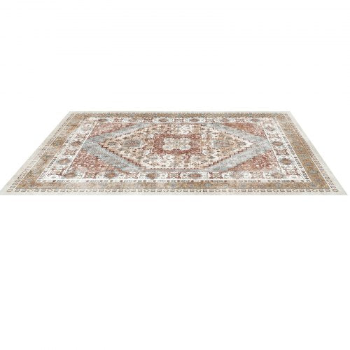 Stor yta 2,4 x 3,4 m halkfri inomhusmatta vintage brun röd