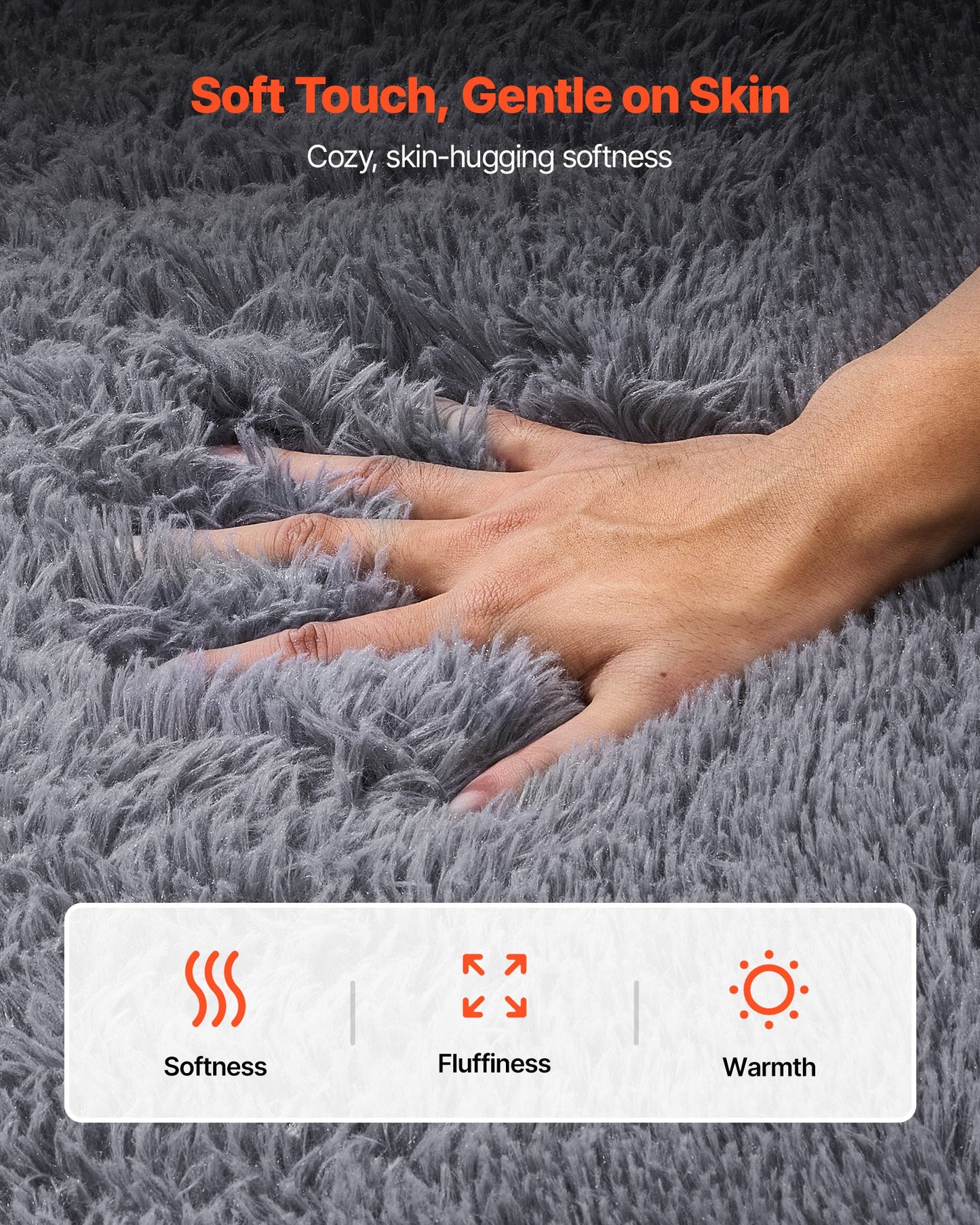 Indoor Plush Area Rugs, 8 x 10 ft Soft Plush Carpet, Furry Shag Area Rugs for Living Room, Bedroom, Sunroom, Modern Home Decor Aesthetic, Non-Shedding, Non-Woven, Slip-Resistant, Smoke Gray