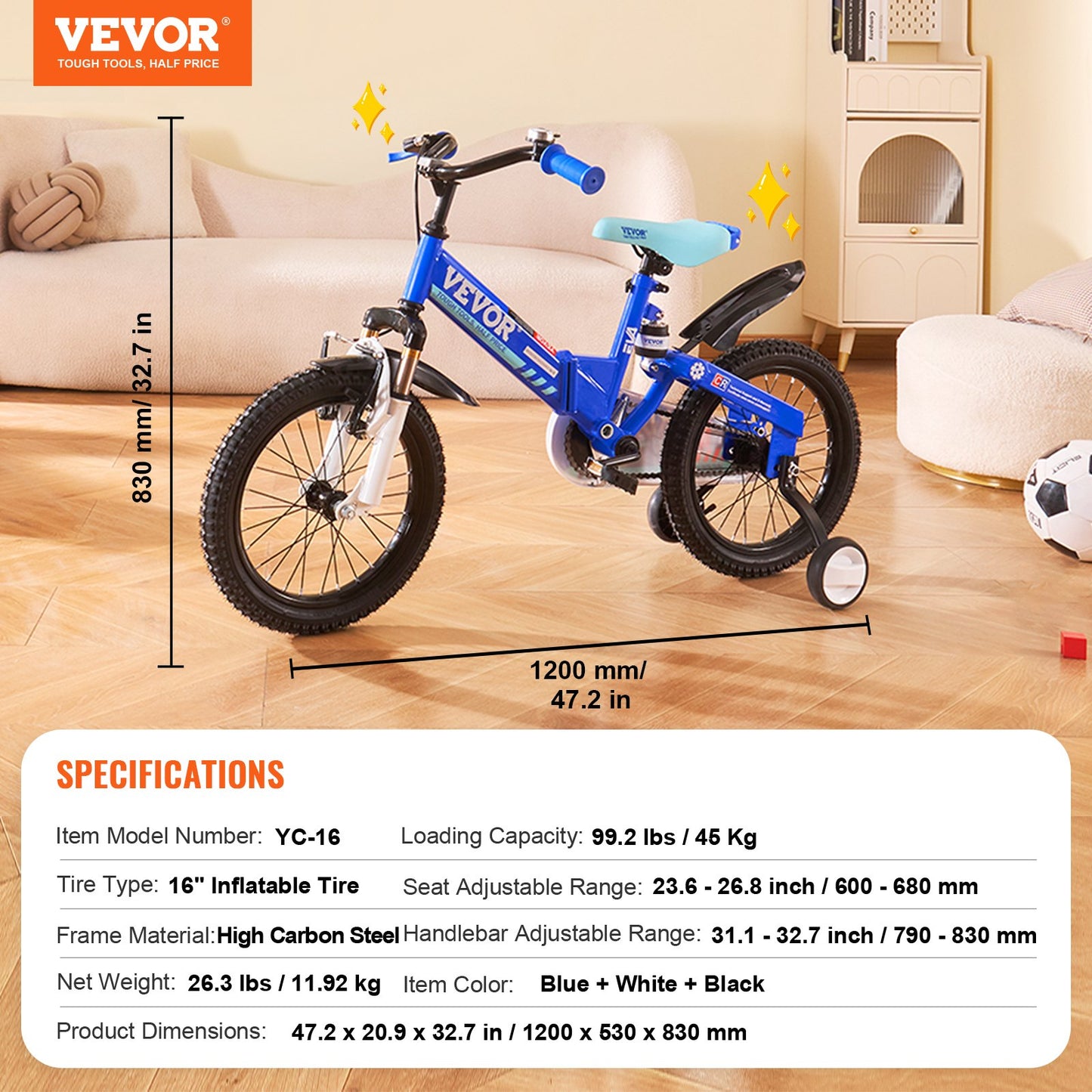 Folding Toddler Balance Bike, 16" High-Carbon Steel Kids Bike with Adjustable Seat & Handlebar, Inflatable Tires, Portable Kids Balance Bicycle Gift for 5-8 Years Boys Girls, 99LBS Support