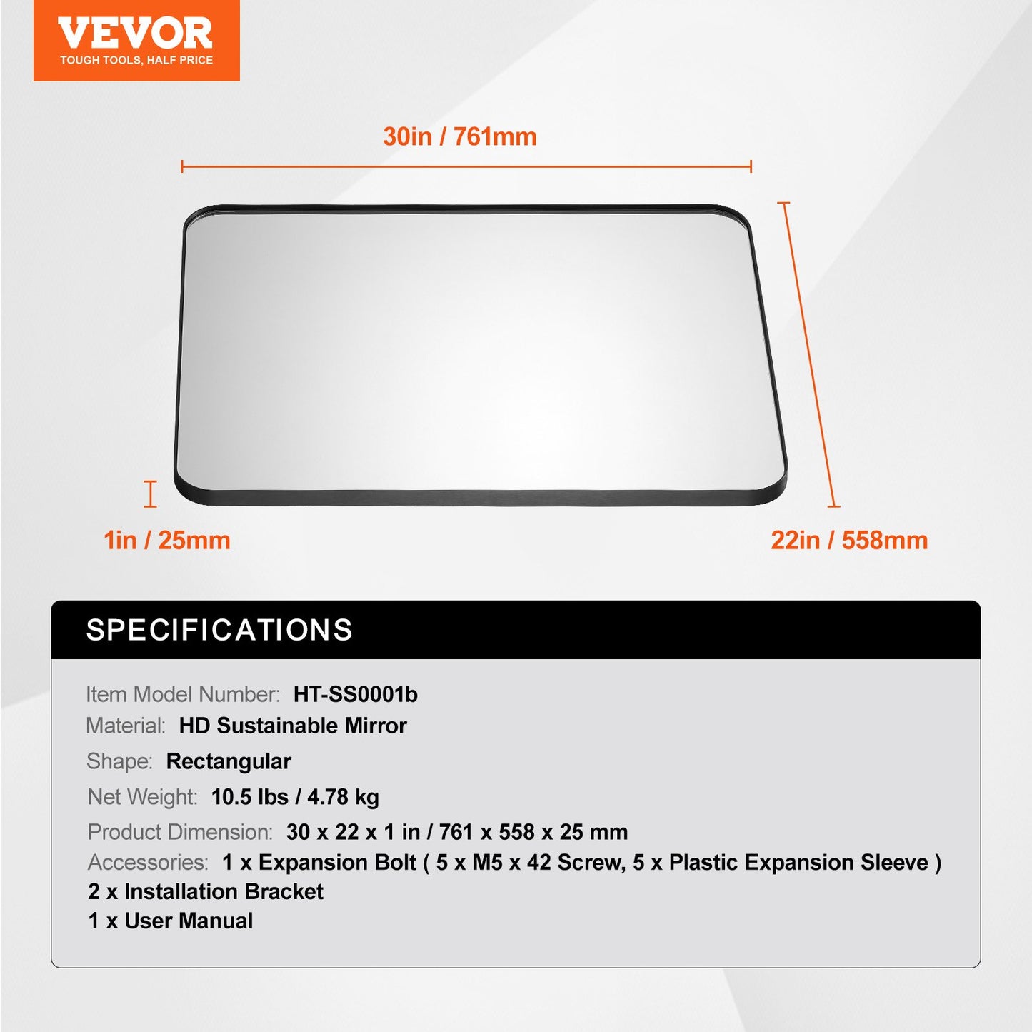Wall Mounted Makeup Mirror, 0.15" Thick, 22" x 30" Mirror with Aluminium Alloy Frame & Explosion-Proof Film, Scratch-Resistant Mirror with Z-Shaped Bracket, Fit for Bathroom/Bedroom/Living Room