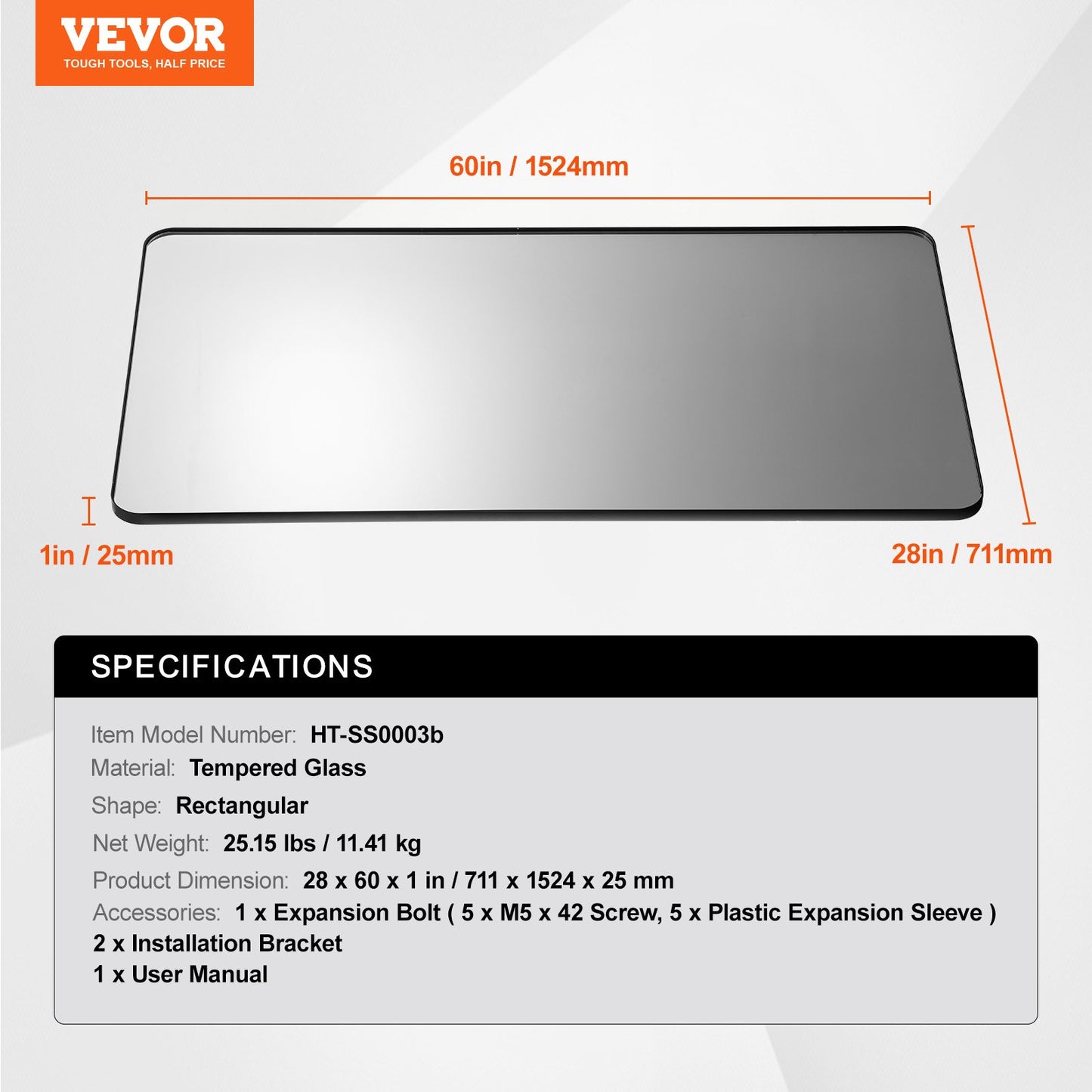 Wall Mounted Makeup Mirror, 0.15" Thick, 28" x 60" Mirror with Aluminium Alloy Frame & Explosion-Proof Film, Scratch-Resistant Mirror with Z-Shaped Bracket, Fit for Bathroom/Bedroom/Living Room