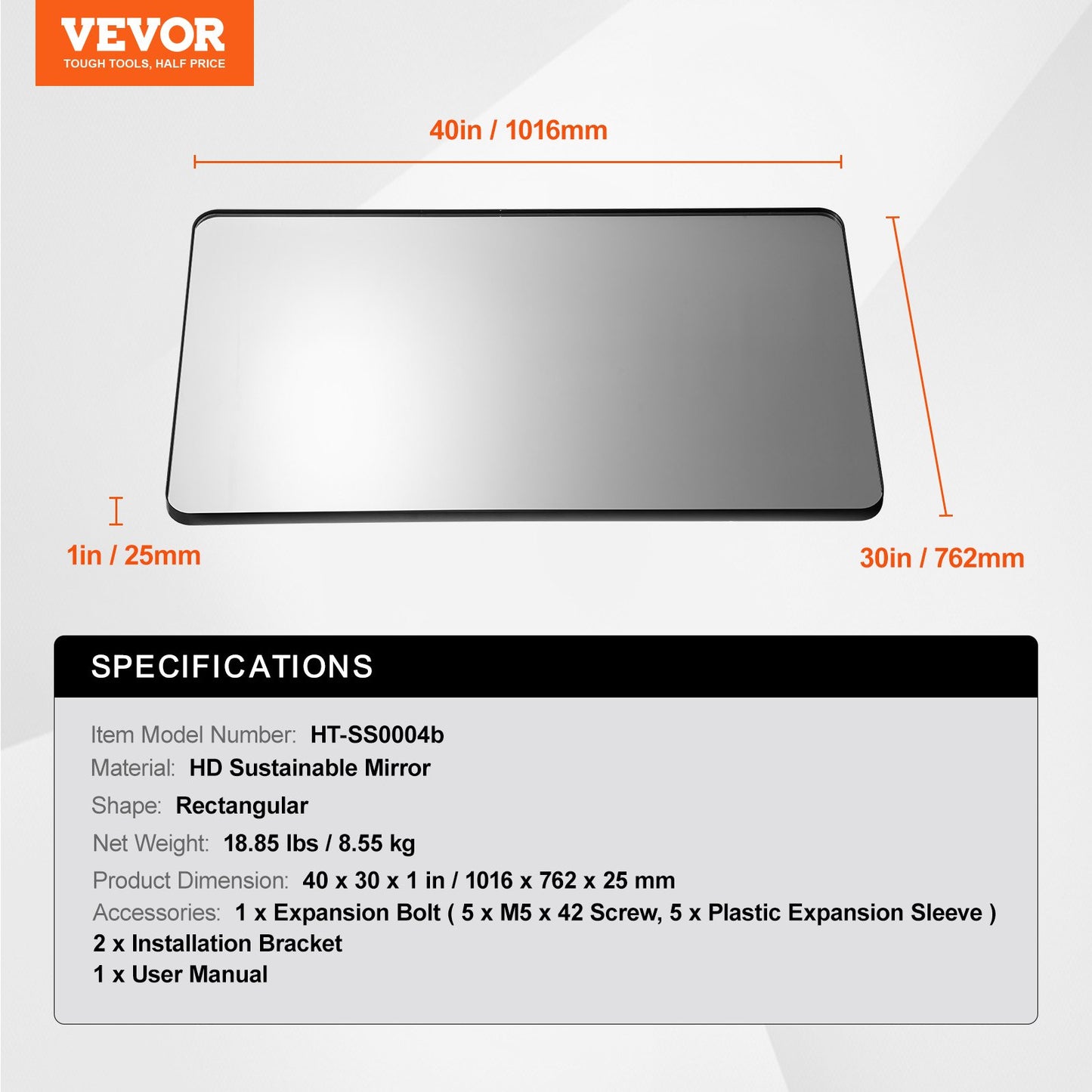 Wall Mounted Makeup Mirror, 0.15" Thick, 30" x 40" Mirror with Aluminium Alloy Frame & Explosion-Proof Film, Scratch-Resistant Mirror with Z-Shaped Bracket, Fit for Bathroom/Bedroom/Living Room