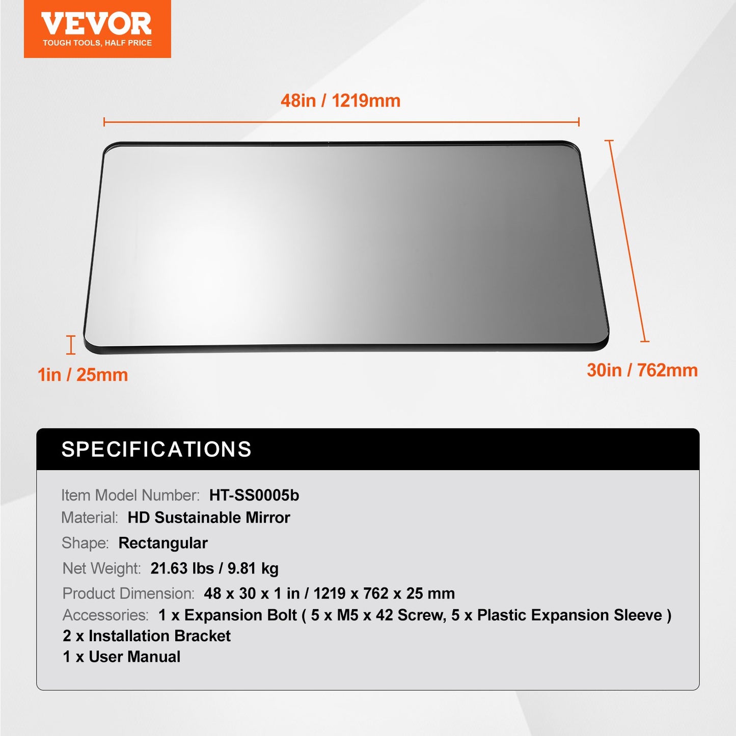 Wall Mounted Makeup Mirror, 0.15" Thick, 30" x 48" Mirror with Aluminium Alloy Frame & Explosion-Proof Film, Scratch-Resistant Mirror with Z-Shaped Bracket, Fit for Bathroom/Bedroom/Living Room