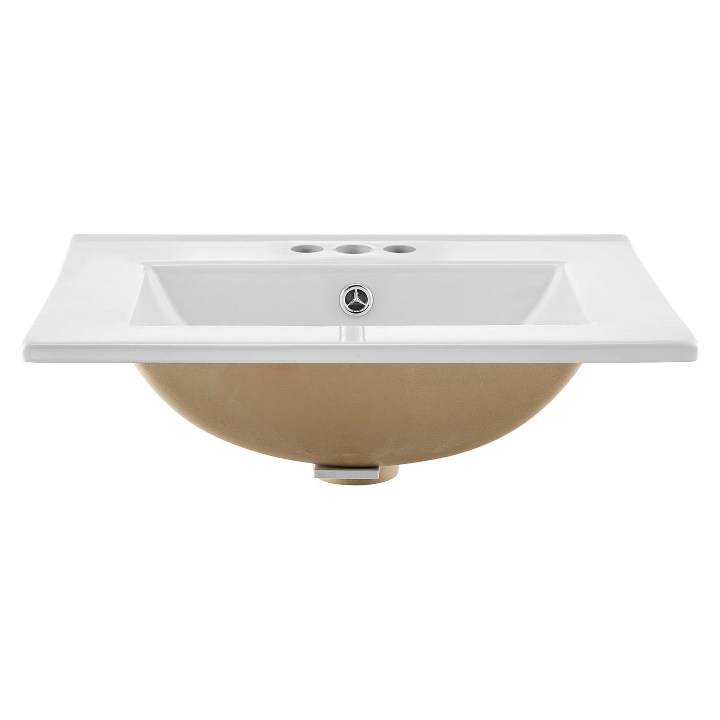 Semi Recessed Bathroom Sink, 20.08 x 18.31 Inch Rectangular White Ceramic Vessel Sink with Overflow and 3 Faucet Holes, Drop in Modern Lavatory Vanity Bath Wash Bowl Basin Rectangle Small Space