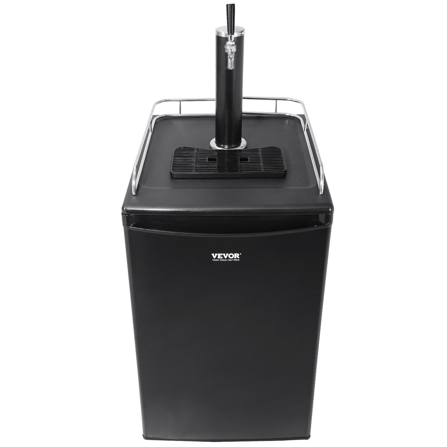 Beer Kegerator, Single Tap Draft Beer Dispenser, Full Size Keg Refrigerator with Shelves, CO2 Cylinder, Drip Tray & Rail, 32°F- 50°F Temperature Control, Holds 1/6, 1/4, 1/2 Barrels, Black