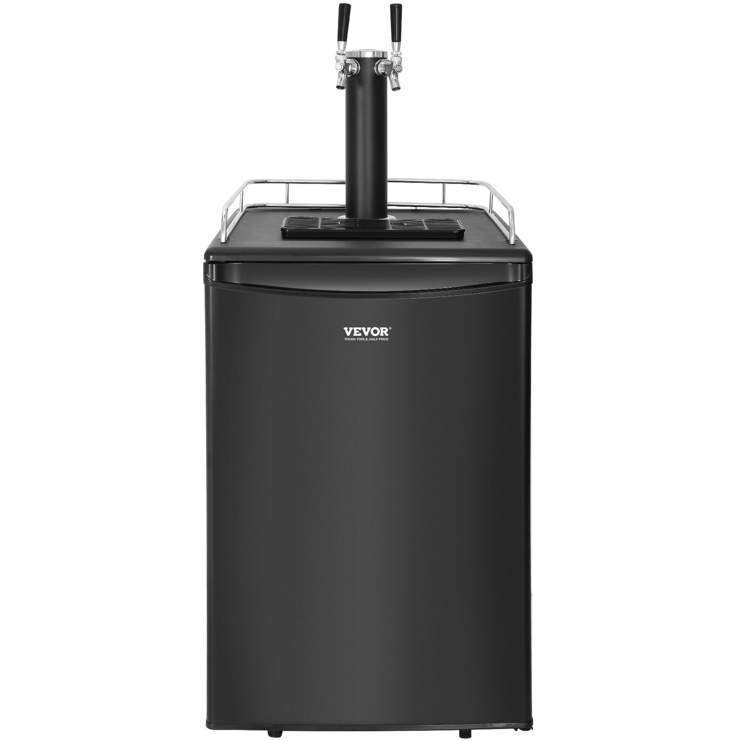 Beer Kegerator, Dual Tap Draft Beer Dispenser, Full Size Keg Refrigerator With Shelves, CO2 Cylinder, Drip Tray & Rail, 32°F- 50°F Temperature Control, Holds 1/6, 1/4, 1/2 Barrels, Black