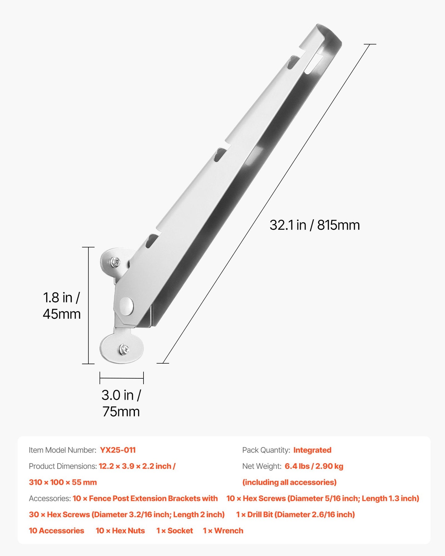 Barbed Wire Arm, 10 Packs 12.2 in Fence Post Extender, Flat or Surface Mounted, Galvanized Steel Fence Height Extender, Protect Privacy and Prevent Pets Jumping Off, for Outdoor Wood Concrete Fences