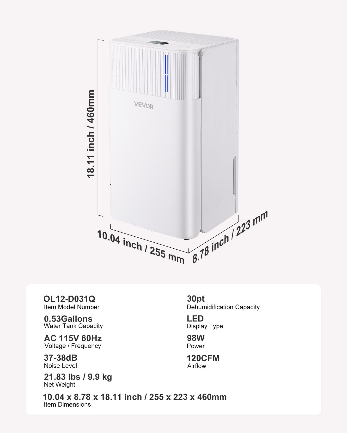 30 Pints Dehumidifier for Home & Basement, Drain Hose for Commercial & Industrial Use, Smart Humidity Control, Low Noise for Large Rooms, Warehouses, Bedrooms & Storage, Large Coverage,White
