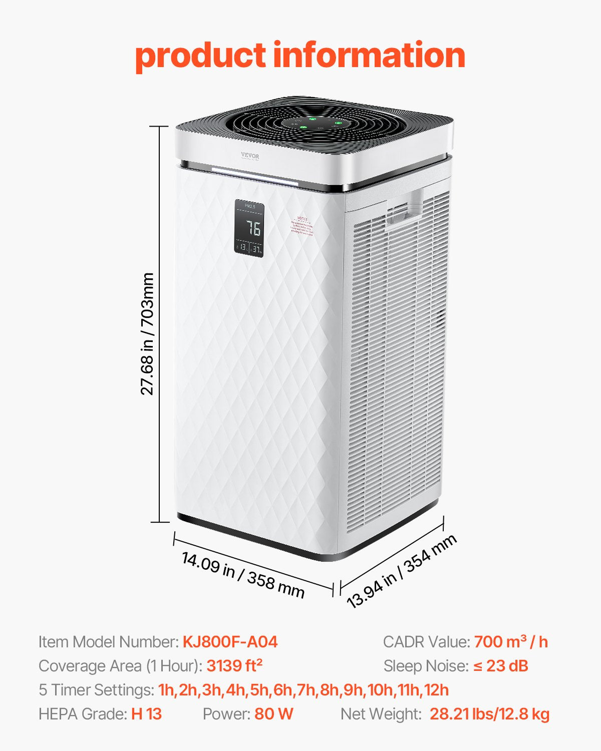 Air Purifier, H13 HEPA Layer, 3139 ft²/h Smart Air Purifier with Speed Control & Child Lock Guard, Efficient Air Cleaner with Convenient Touch Panel & 23 dB Sleep Mode, Fit for Home & Office