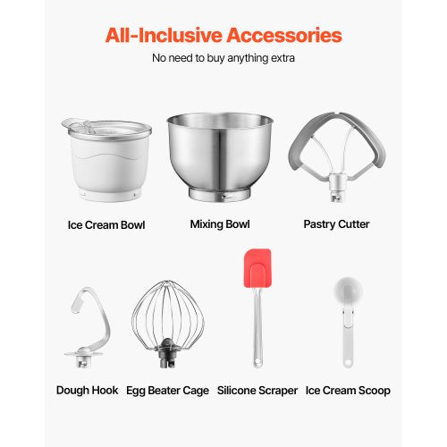 Glassmaskin, 1,7 l kapacitet, elektrisk köksmaskin med 6 hastigheter, med digital LED-display och timer, mixerpaddel, degkrok, stänkskydd, för hemlagad fryst yoghurt, fruktsorbet och gelato, grå | EU