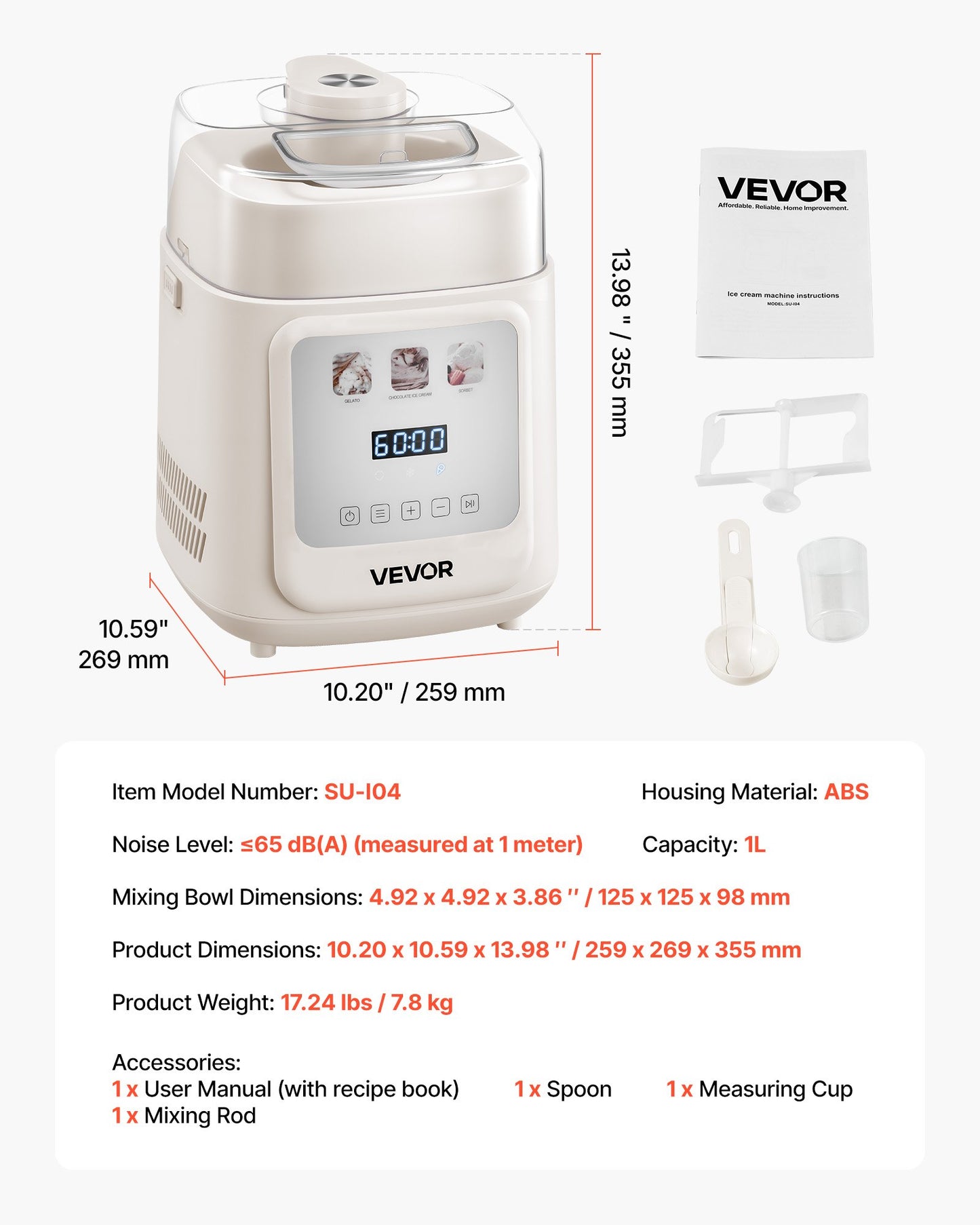Upright Automatic Ice Cream Maker with Built-in Compressor, 1 Quart No Pre-freezing Gelato Maker & Frozen Yogurt Machine, 4 Modes Electric Sorbet-Maker, Compressor Ice Cream Machine for Home