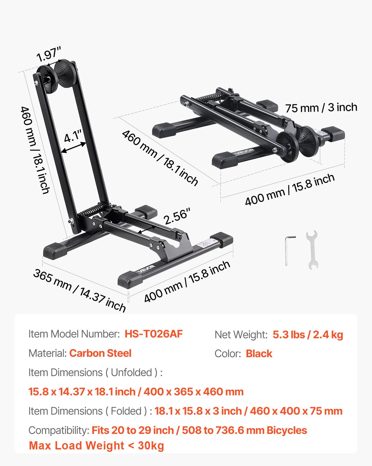 Bike Rack, Fits 20 to 29 Inch Mountain & Road Bikes, Alloy Steel Rust-Resistant Bike Floor Stand Rack, Foldable Bicycle Stand for Entryway, Garage, Home Bikes Parking & Storage, 1 Pack, Black